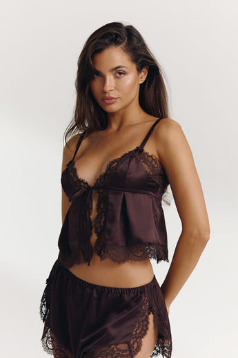 Satin Cami Pyjama Top - Chocolade alternate
