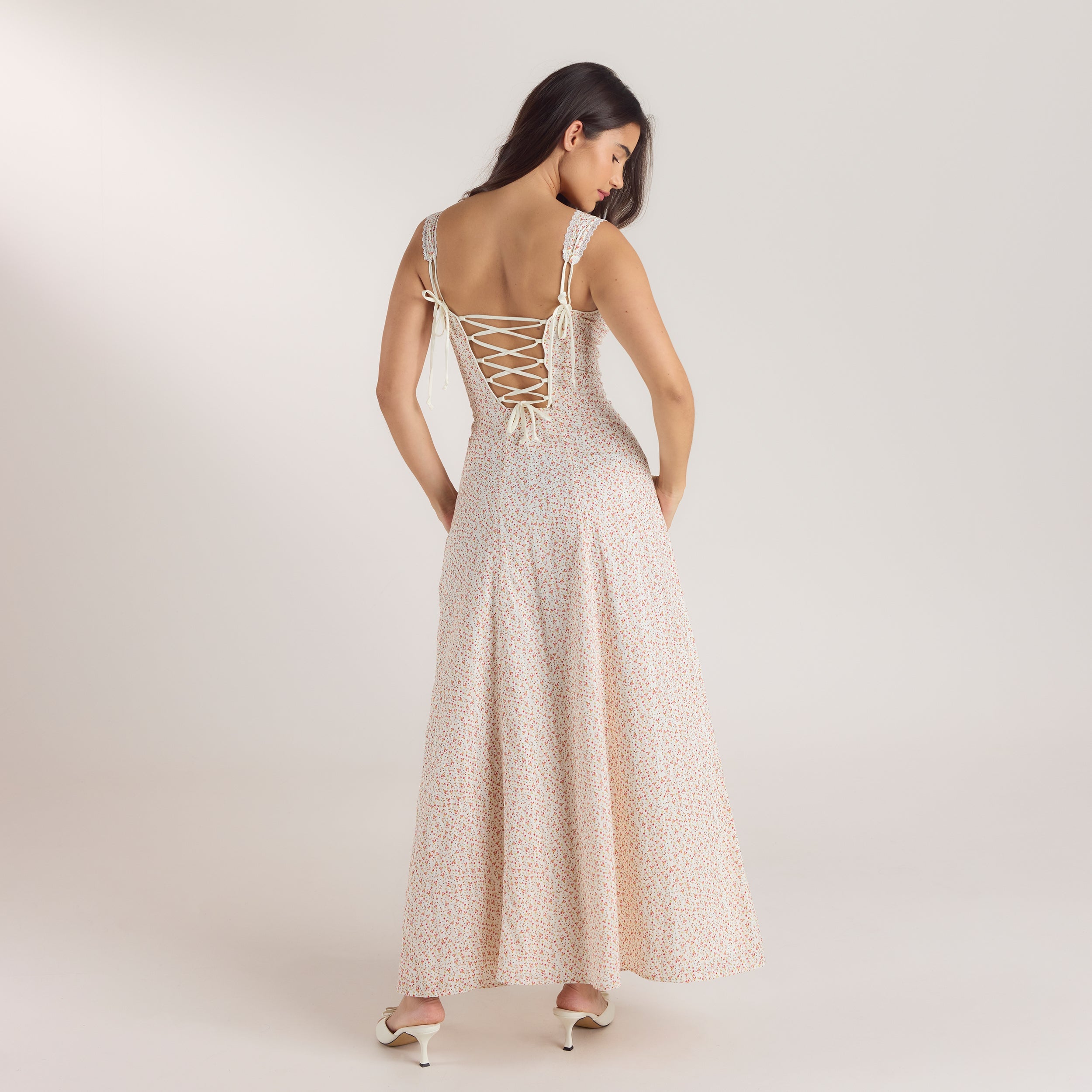 Corset Back Maxijurk | Corset Back Maxijurk - Crème Bloemenprint