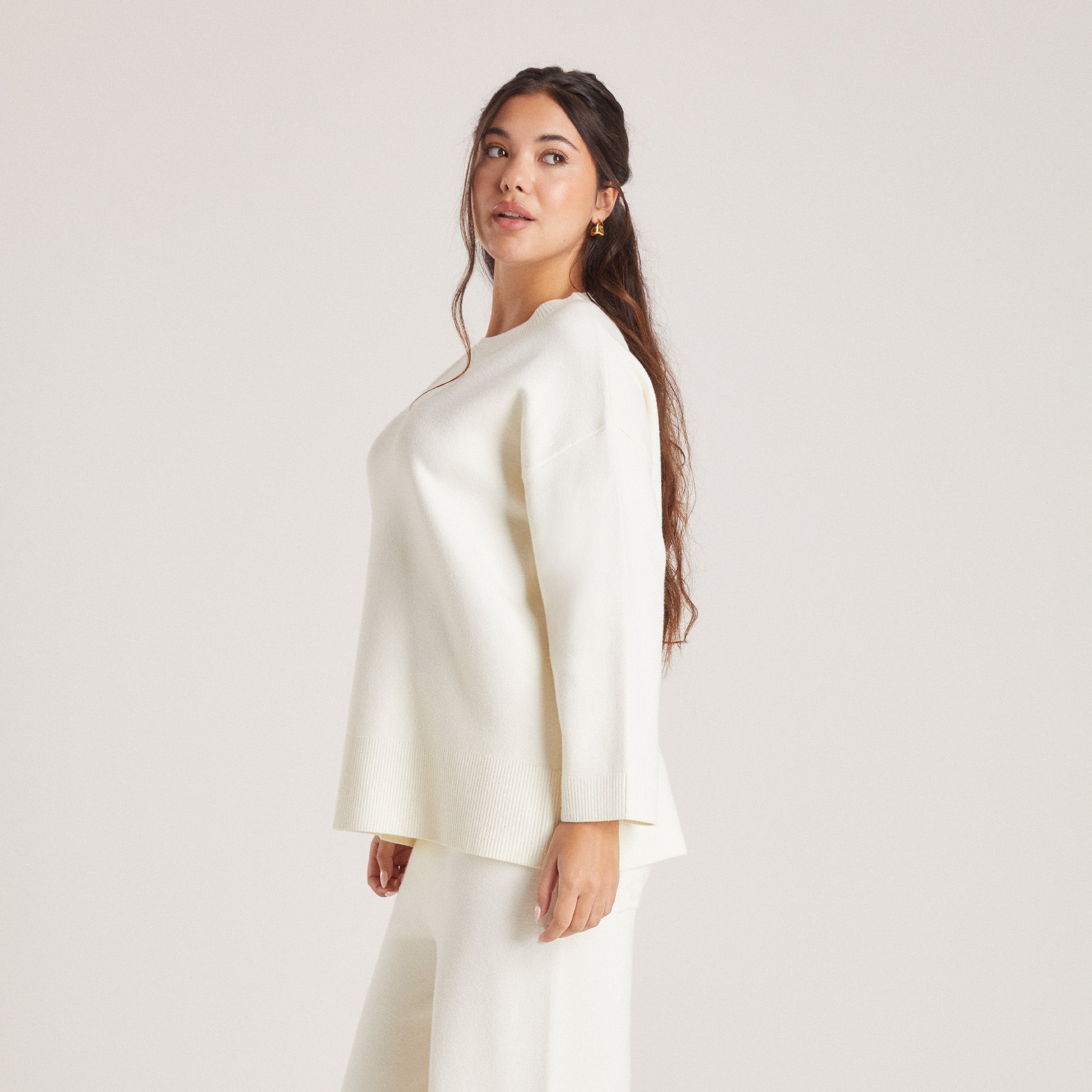 Gebreide Trui met Ronde Hals | Gebreide Trui met Ronde Hals - Creme