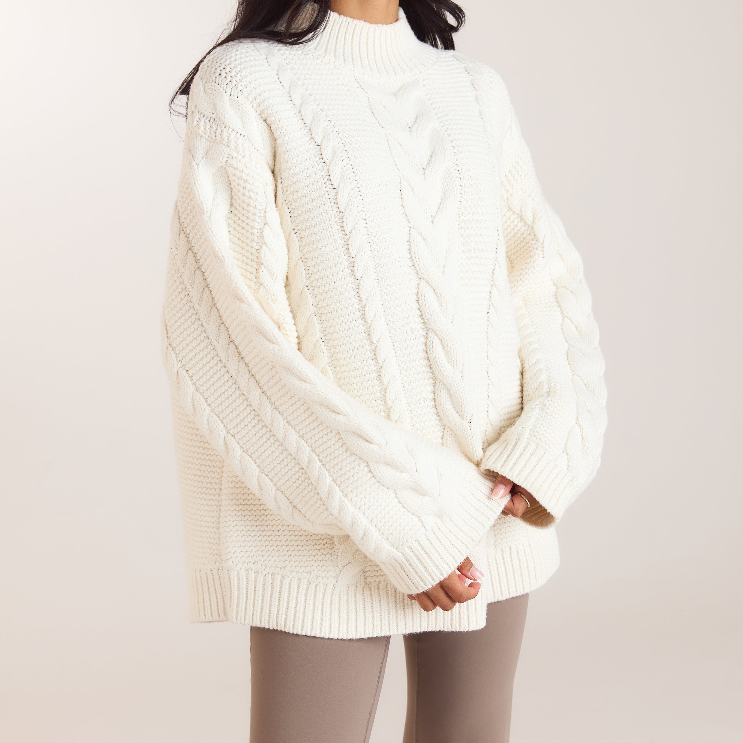 Oversized jumper met kabelsteek | Oversized jumper met kabelsteek - Crème