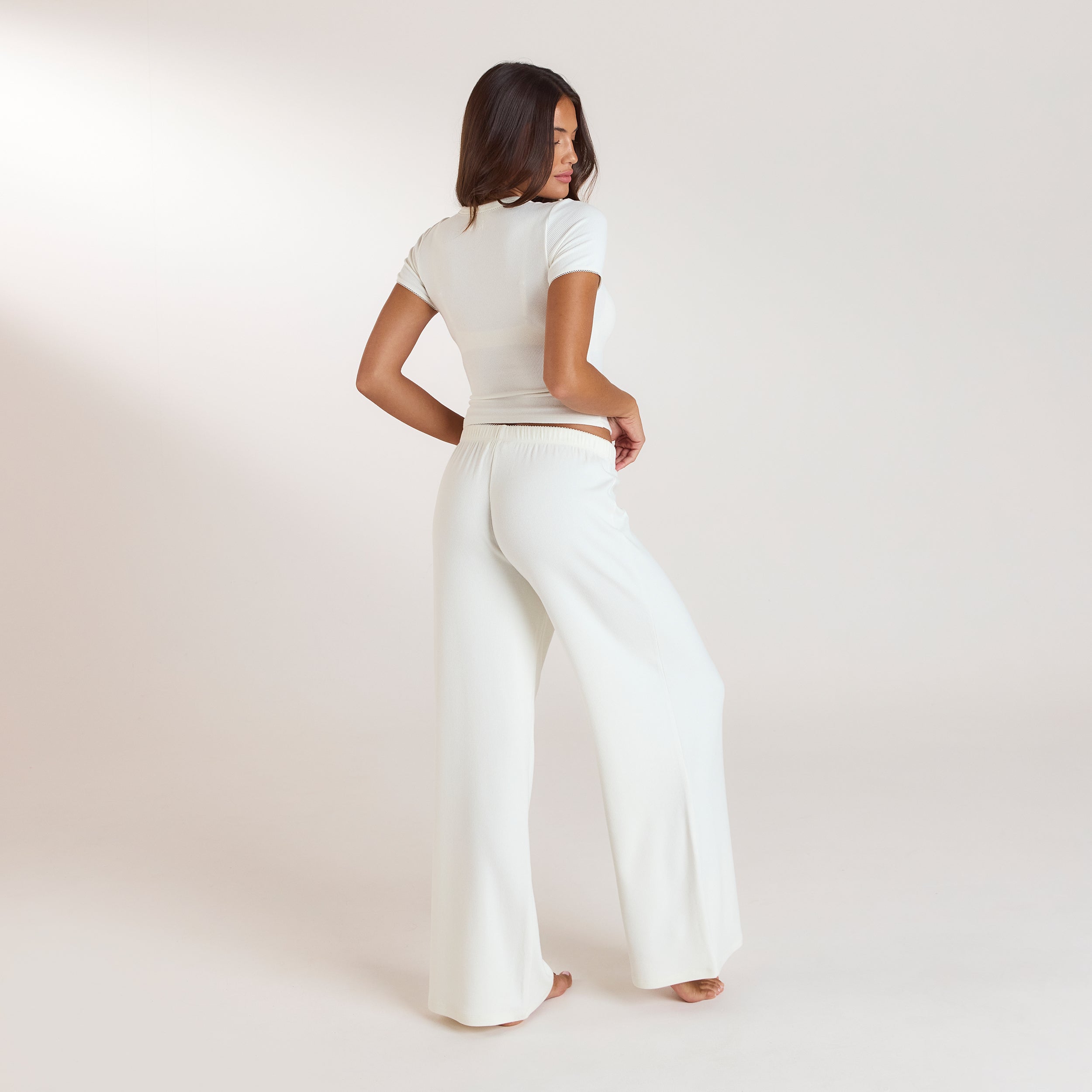 Ribbed Pyjama Broek | Ribbed Pyjama Broek - Crème