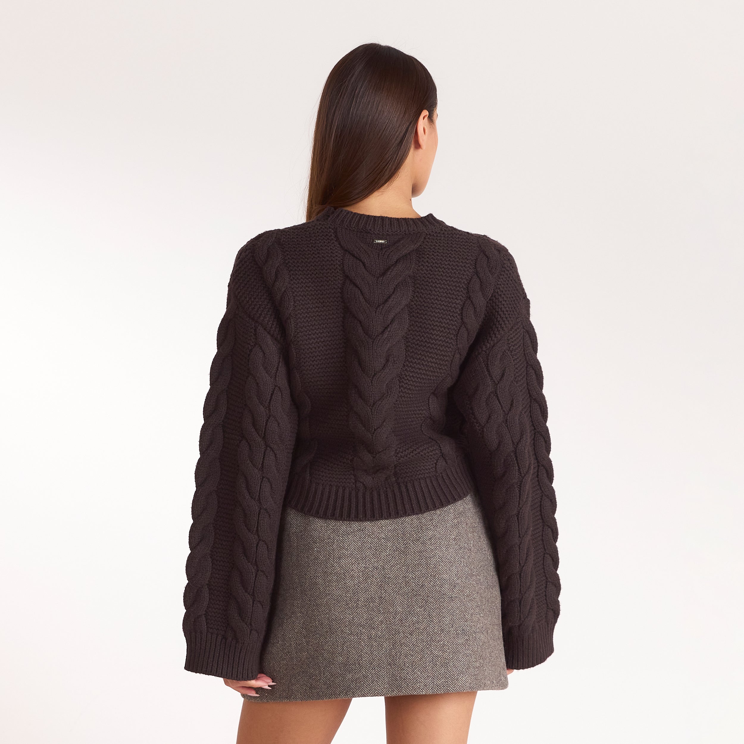 Cropped jumper met kabelsteek | Cropped jumper met kabelsteek - Donker Chocoladekleurig