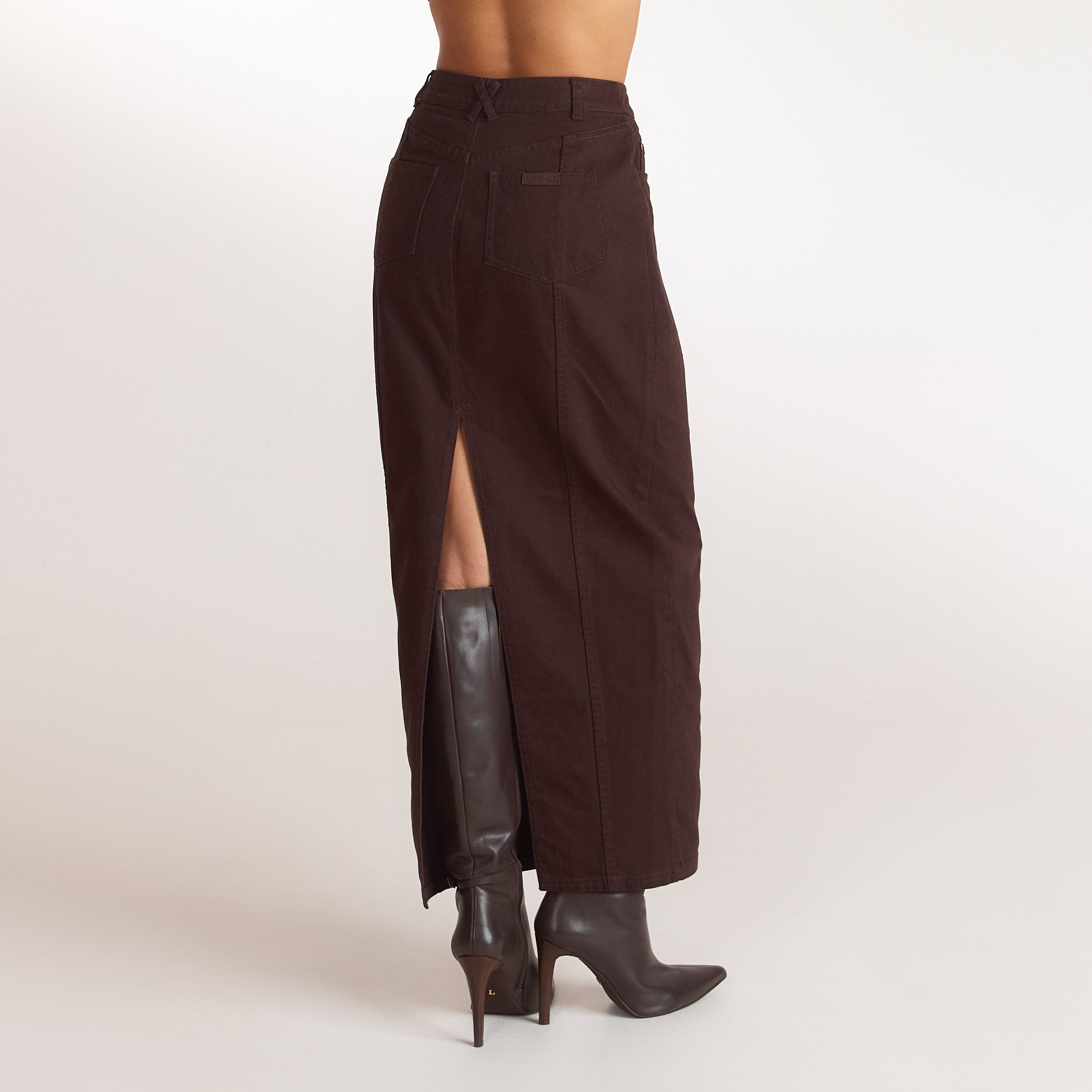 Denim kolom maxi-rok | Denim kolom maxi-rok - Chocolade