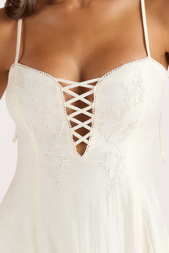 Embroidered Lace-Up Maxijurk - Botercrème alternate