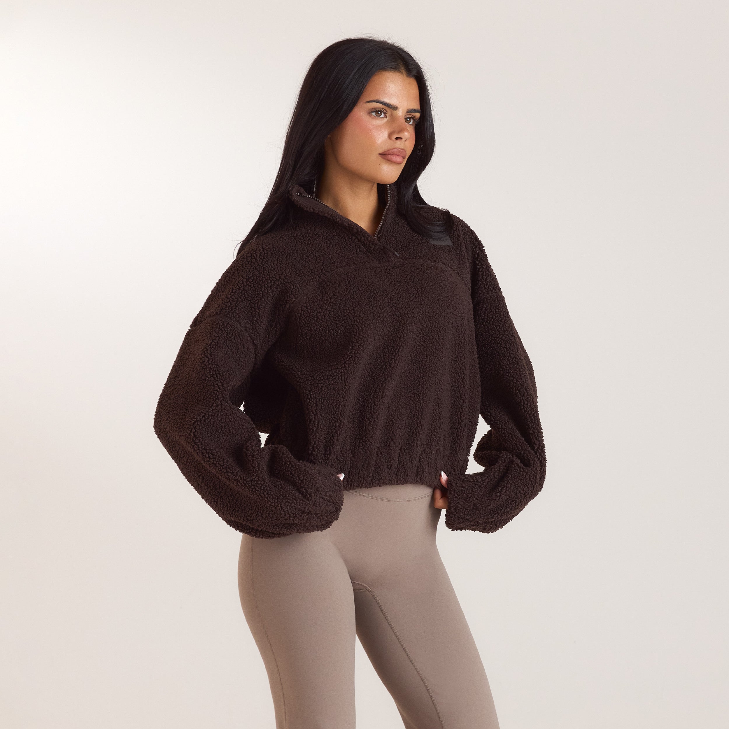 Borg-trui van fleece met trechterhals | Borg-trui van fleece met trechterhals - Donker Chocoladekleurig