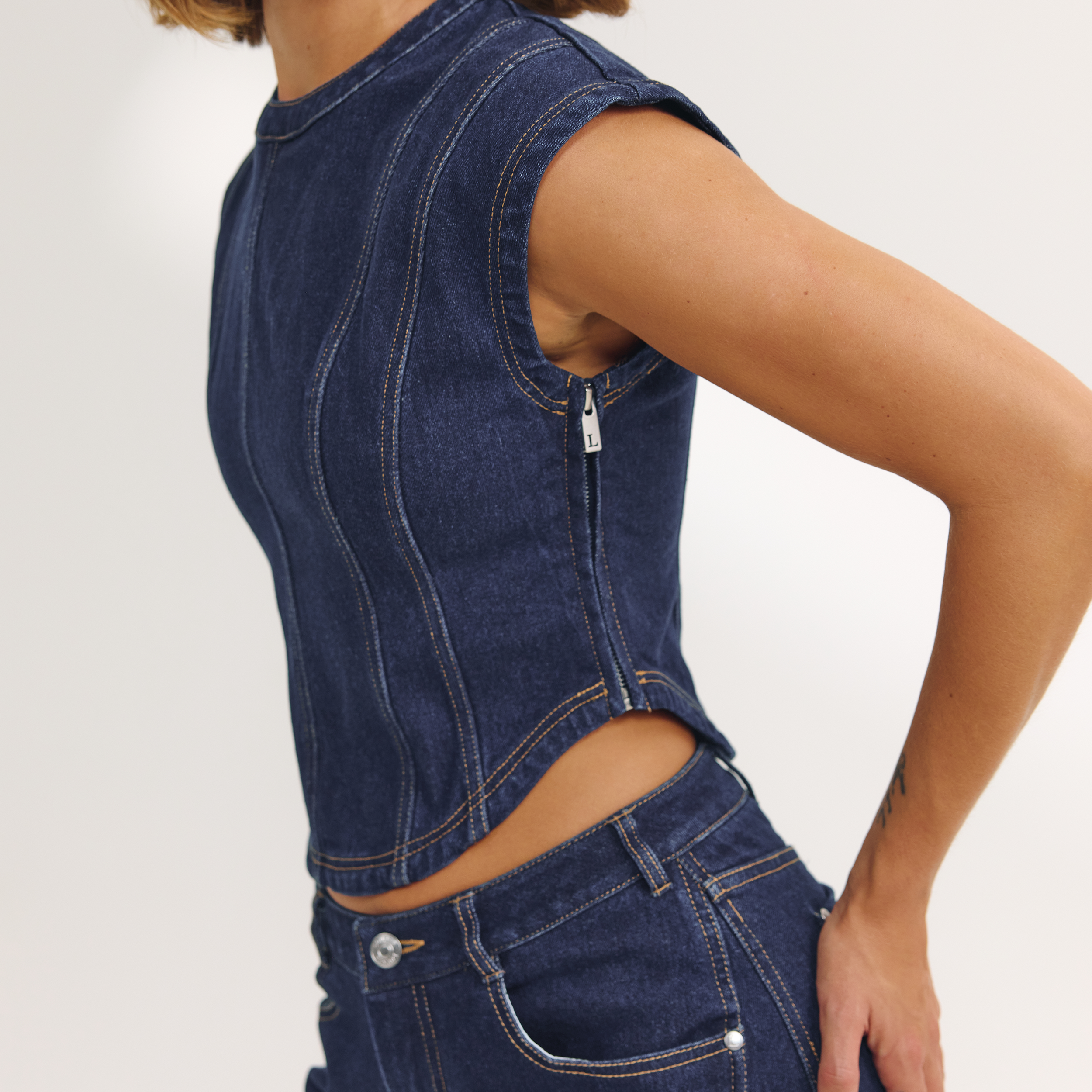 Getailleerde Denim Top | Getailleerde Denim Top - Indigo