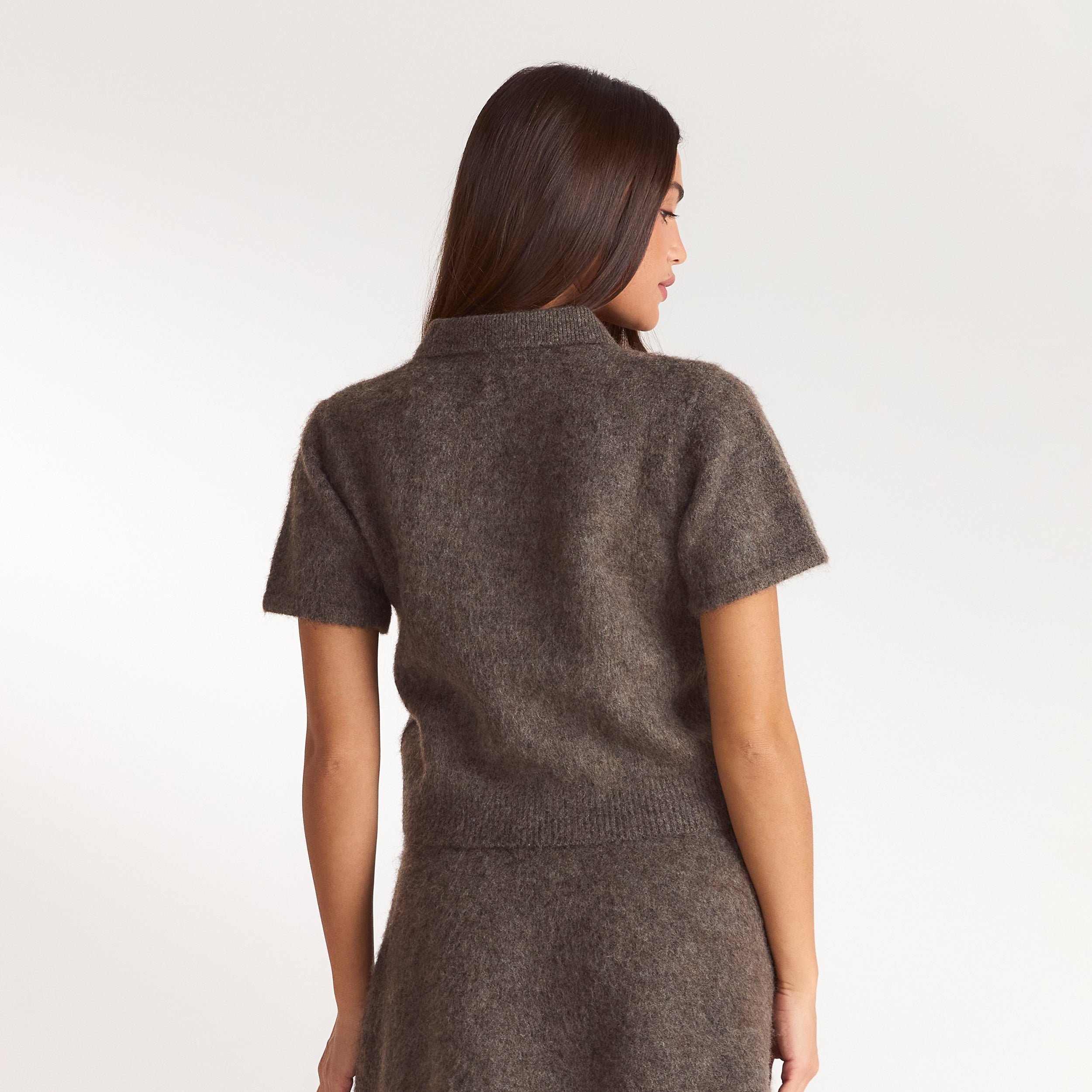 Gebreide poloshirt | Gebreide poloshirt - Asbruin