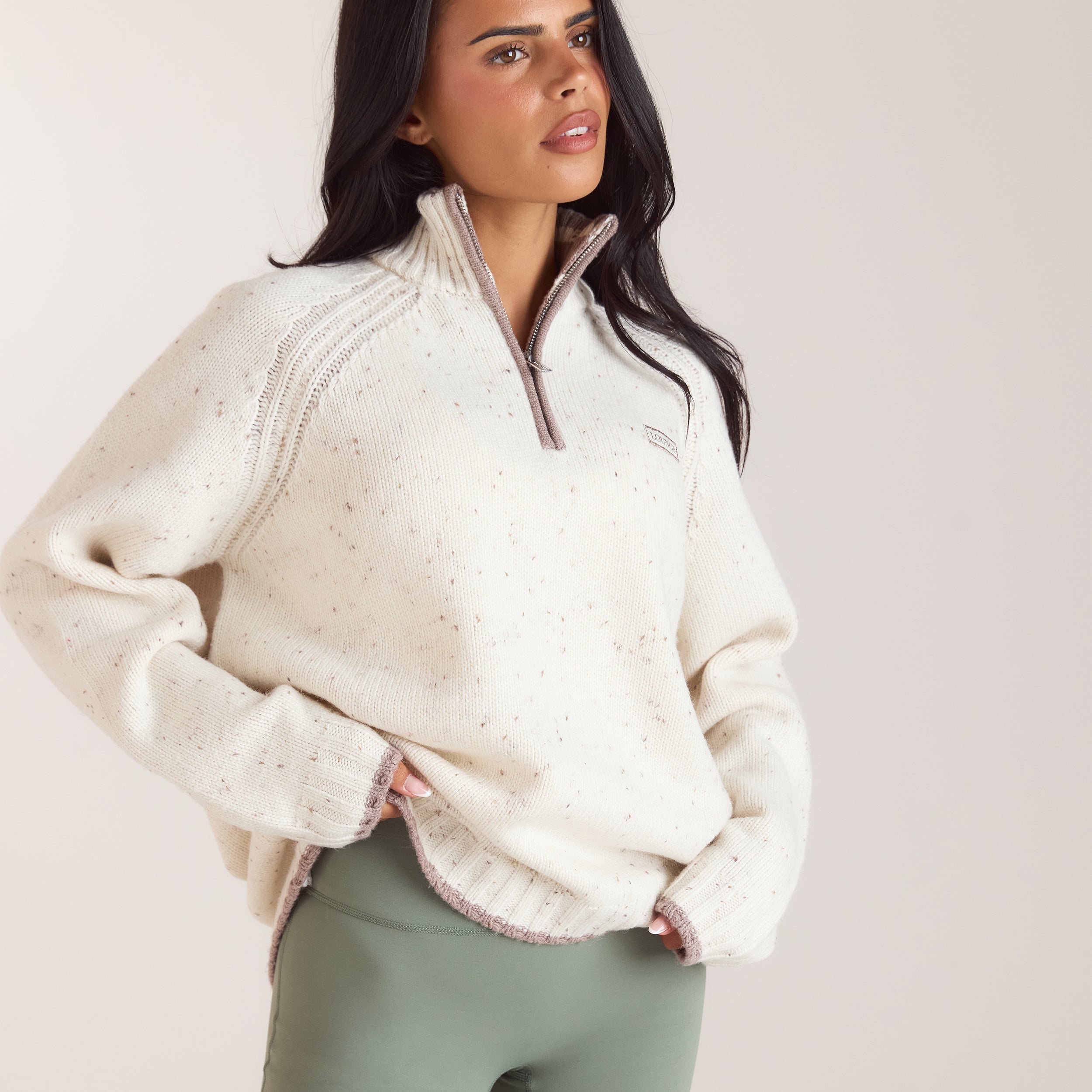 Gebreide wollen jumper met kwartrits | Gebreide wollen jumper met kwartrits - Crème