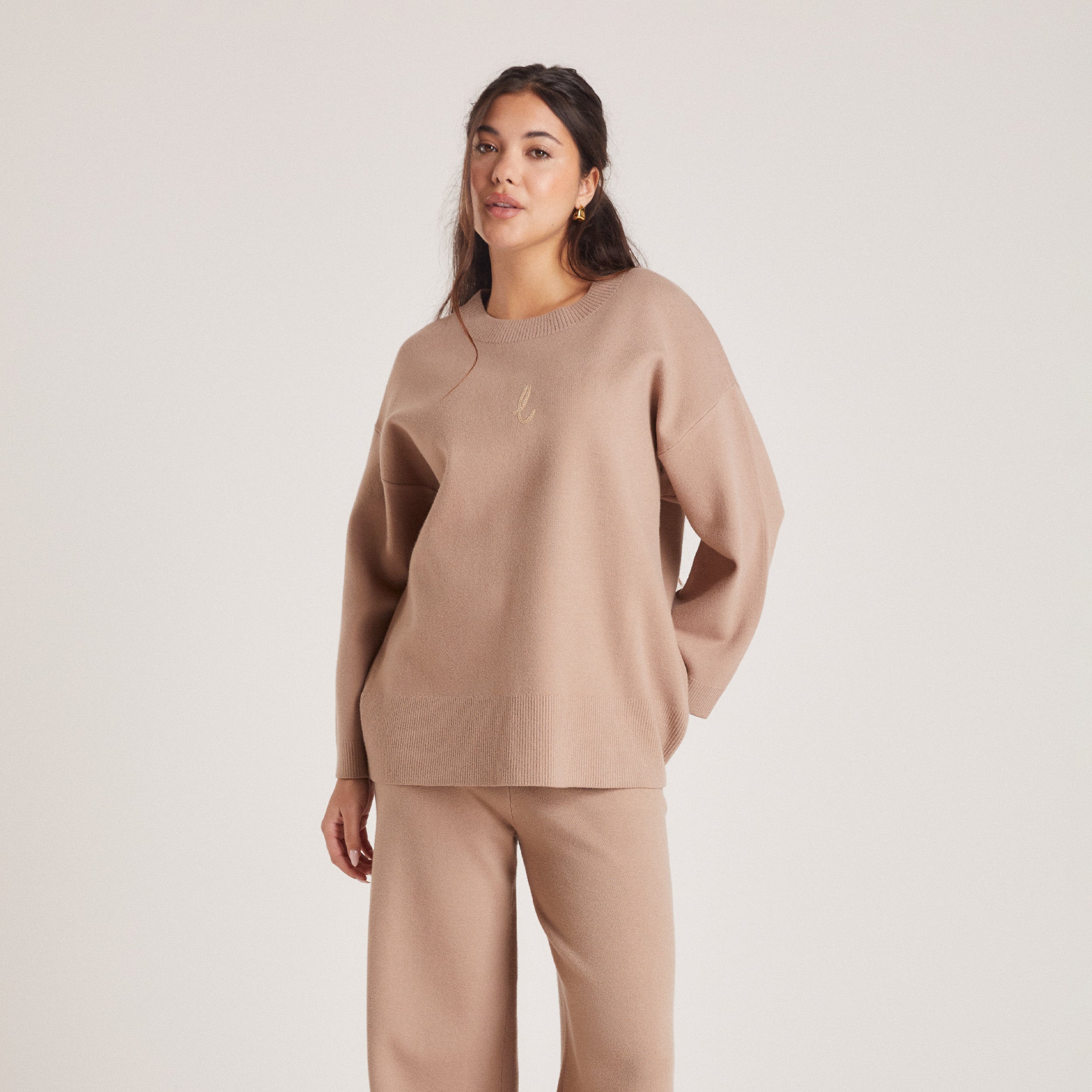 Gebreide Trui met Ronde Hals - Nertskleur