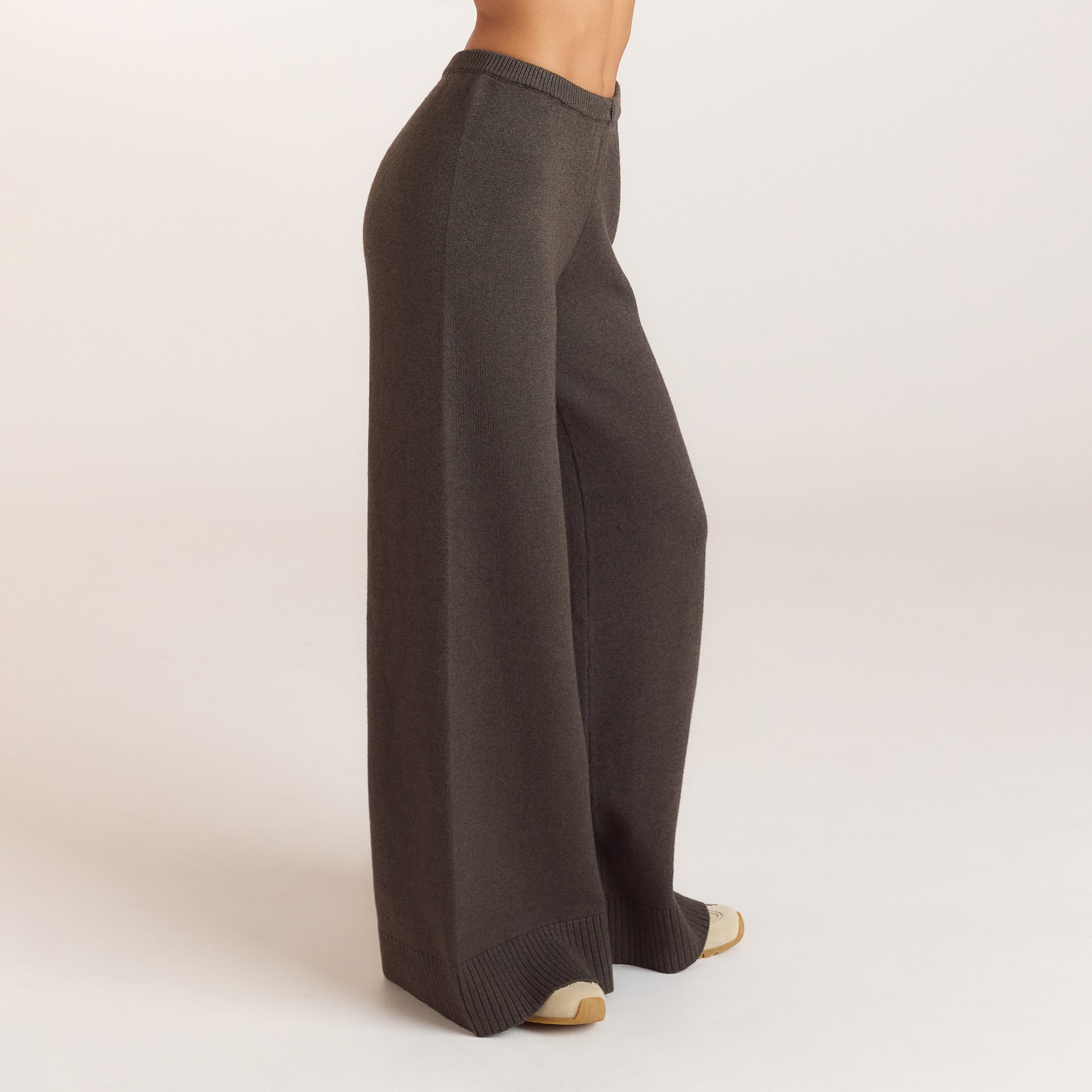 Gebreide broek met geribde zoom - Mos alternate
