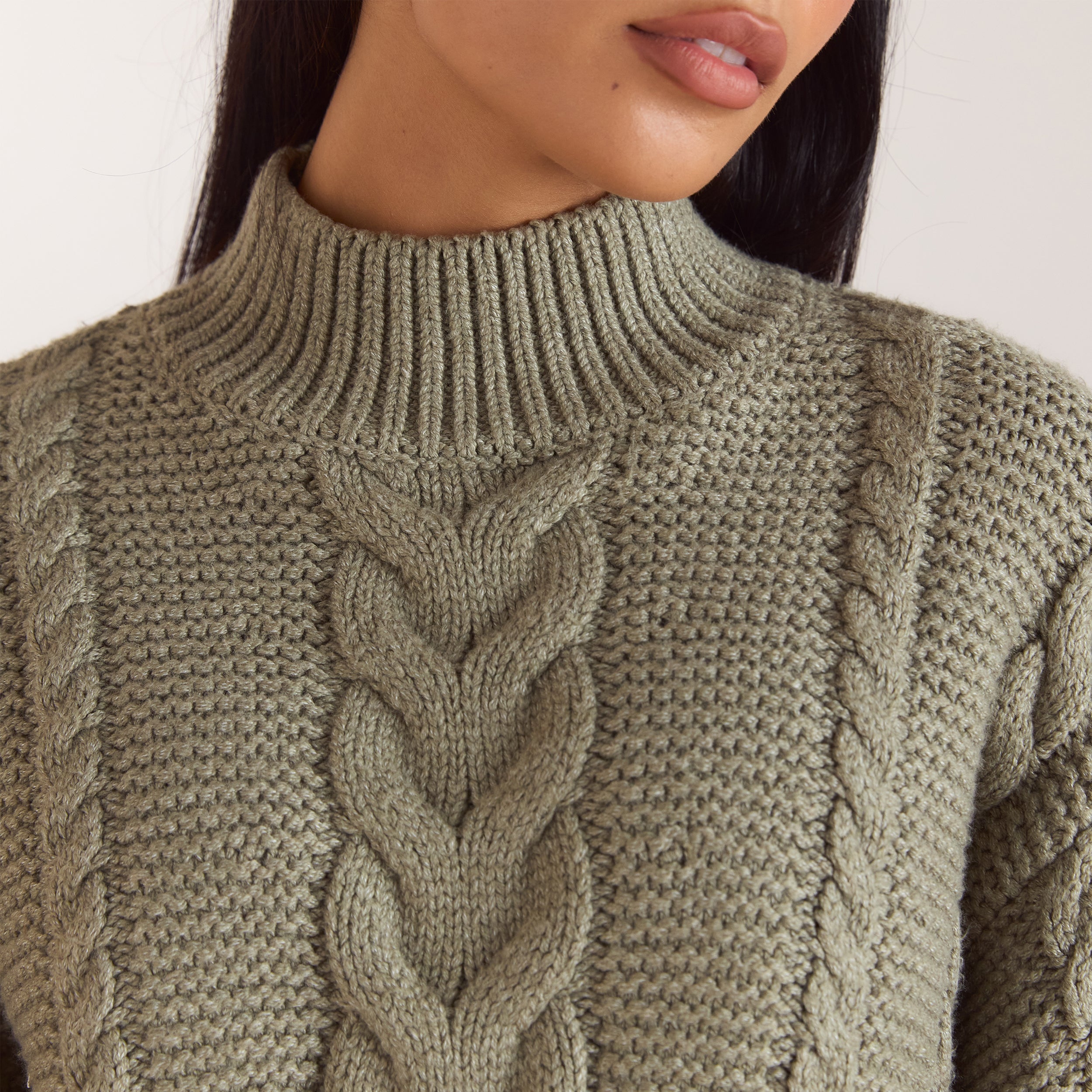 Oversized jumper met kabelsteek | Oversized jumper met kabelsteek - Olijf