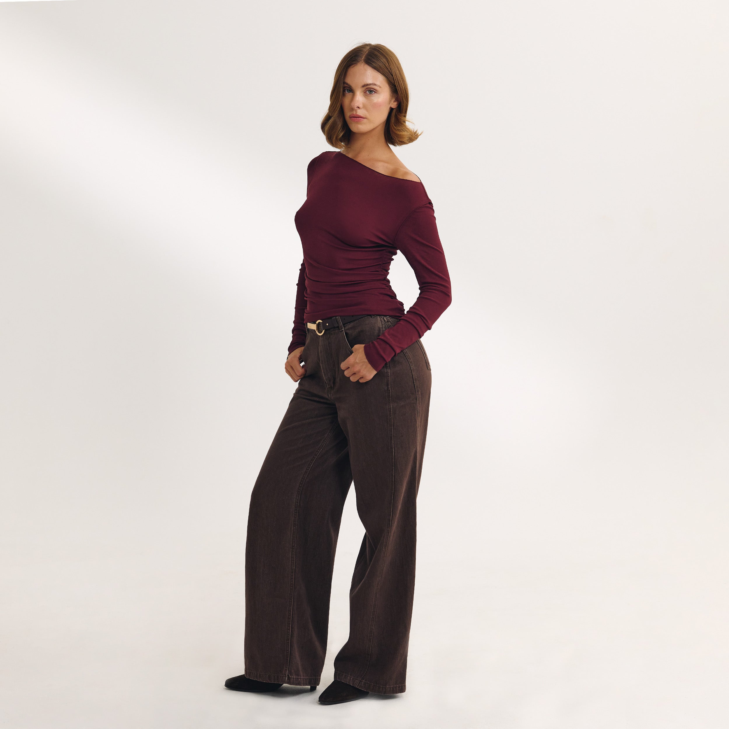 Slash Neck Top | Slash Neck Top - Kersenrood