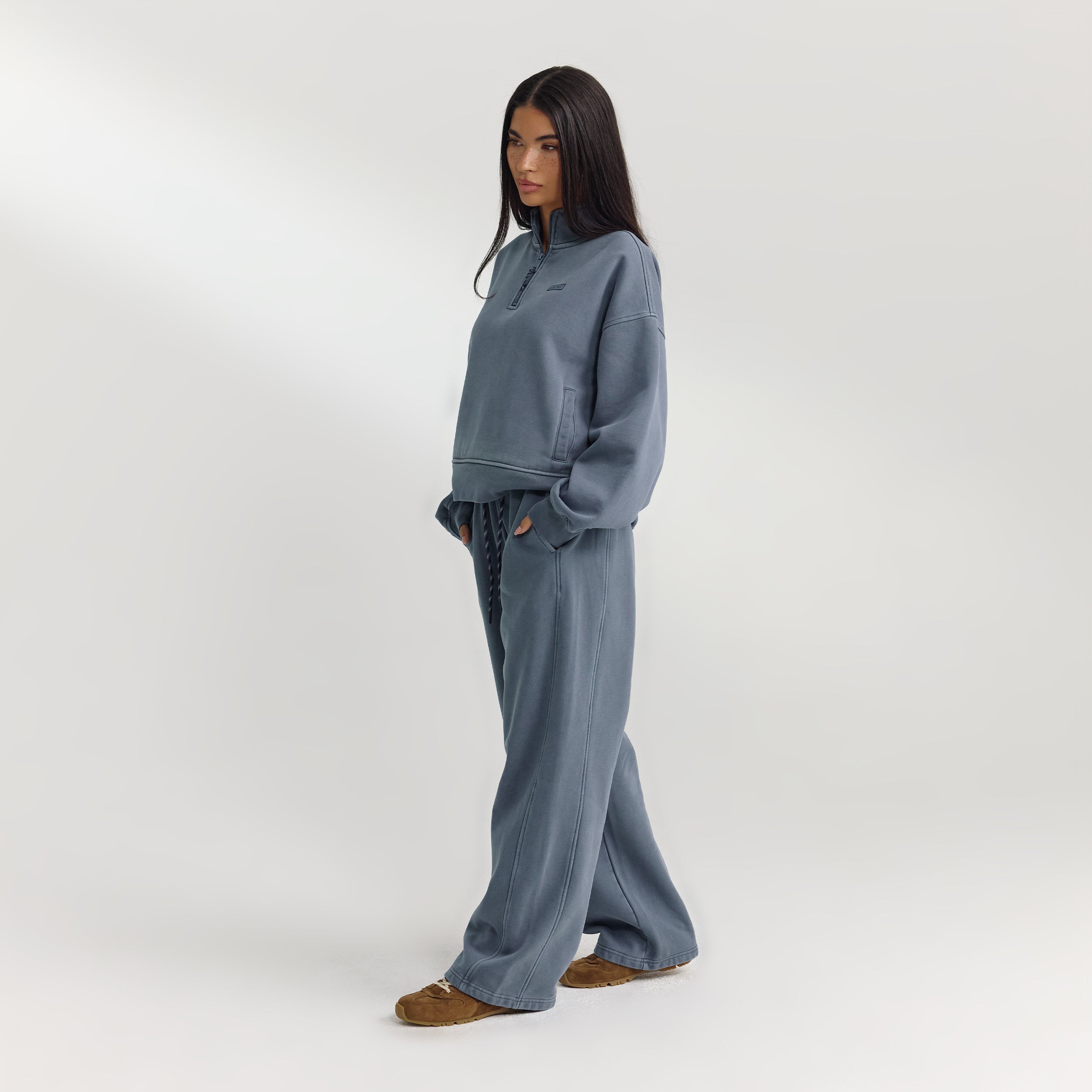 Trui met Kwart Rits | Trui met Kwart Rits - Gewassen Blauw