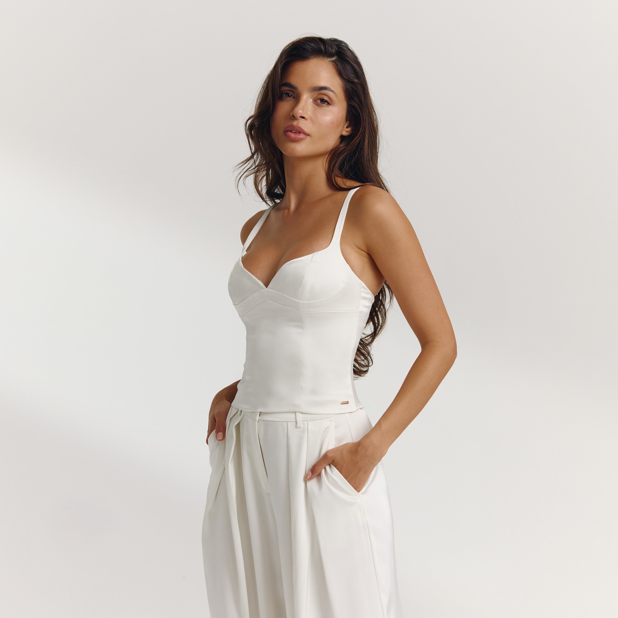 Gestructureerde Satijnen Top | Gestructureerde Satijnen Top - Gebroken Wit