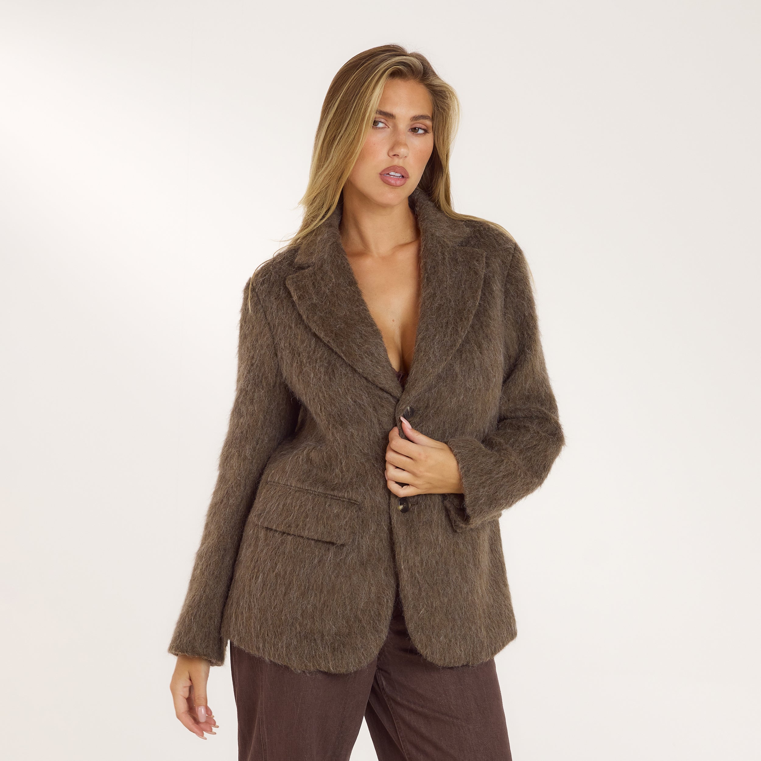 Oversized Blazer van Wolmix | Oversized Blazer van Wolmix - Nertskleur