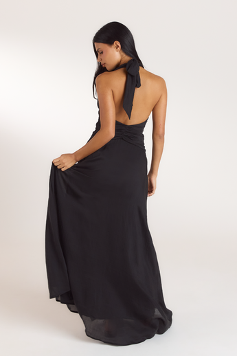 Maxi-jurk van Tencel met ruches - Zwart alternate