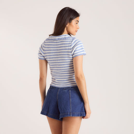Gehaakte Polo Top - Blauw Stripe alternate