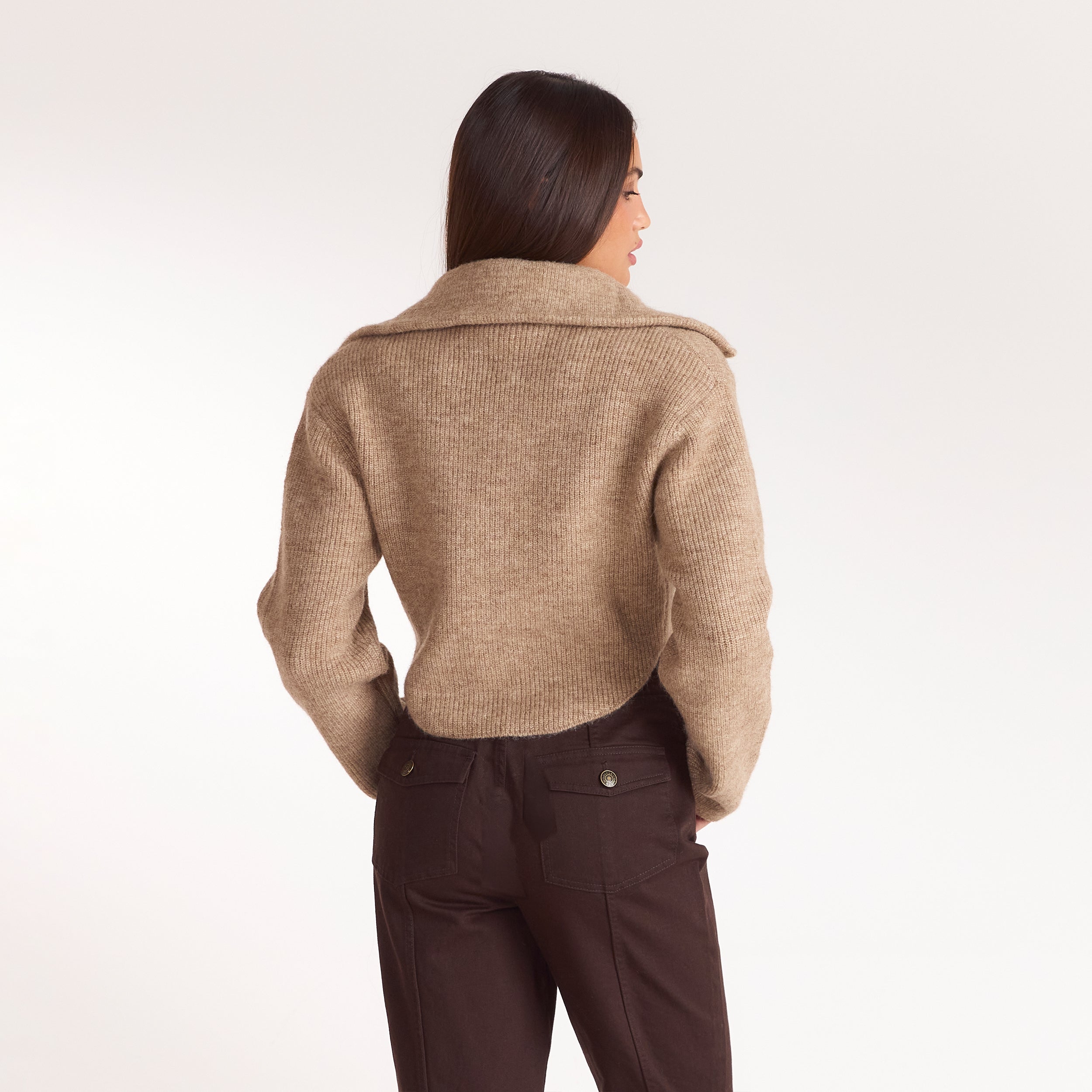 Gestructureerd gebreid vest | Gestructureerd gebreid vest - Koekkleurig