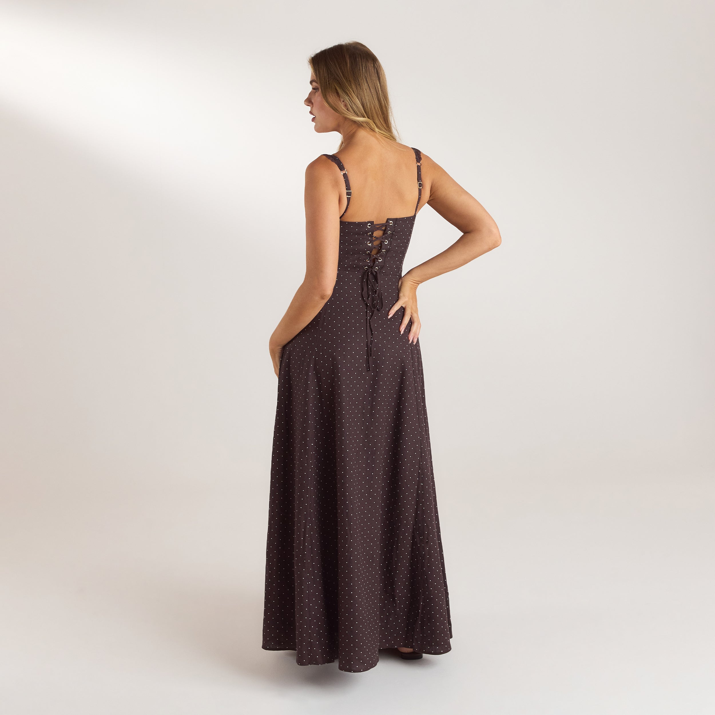 Lace Trim Maxijurk | Lace Trim Maxijurk - Chocolade Polka Dot