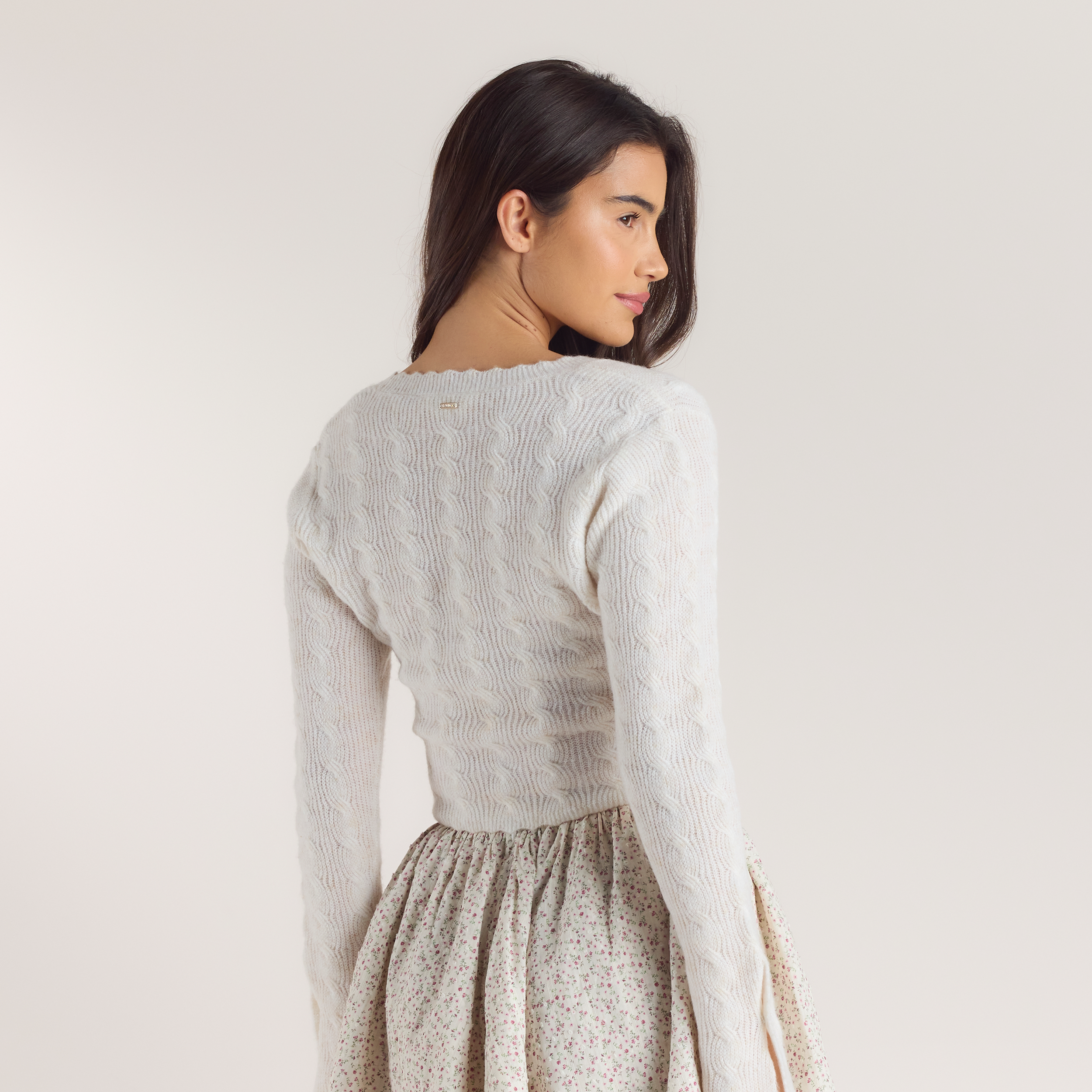 Gebreid Vest met uitlopende mouwen - Crème alternate