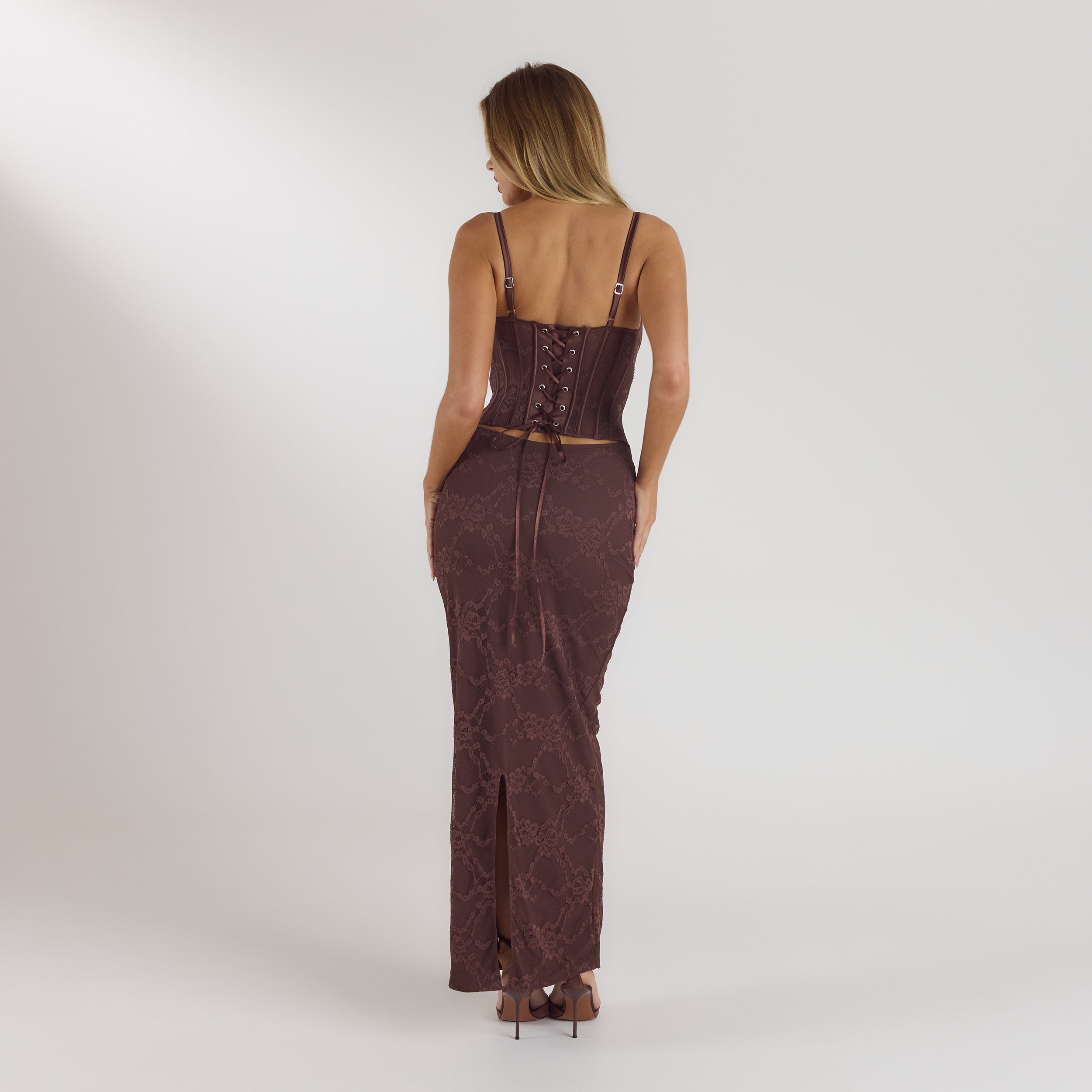 Blossom Maxi-jurk met Bodysuit | Blossom Maxi-jurk met Bodysuit - Chocolade