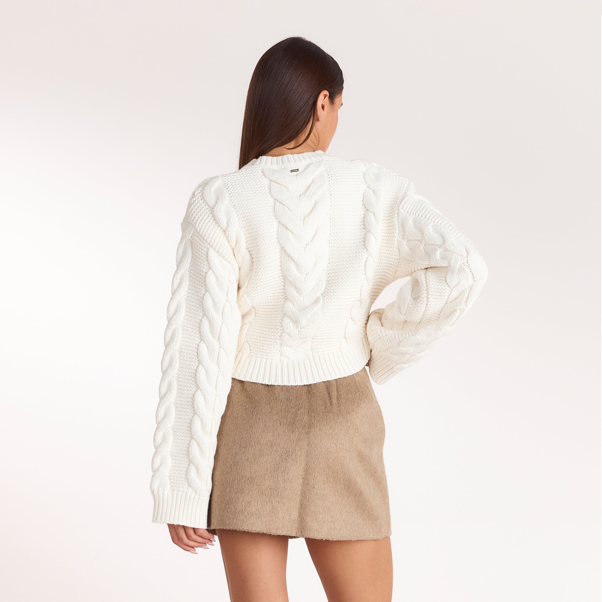 Cropped jumper met kabelsteek | Cropped jumper met kabelsteek - Crème