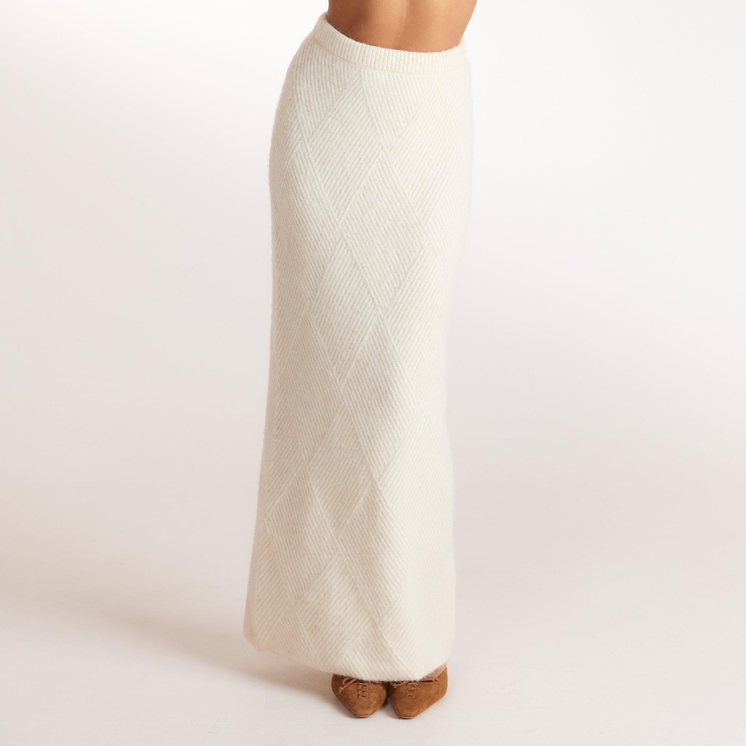 Maxi rok met diamantpatroon - Crème