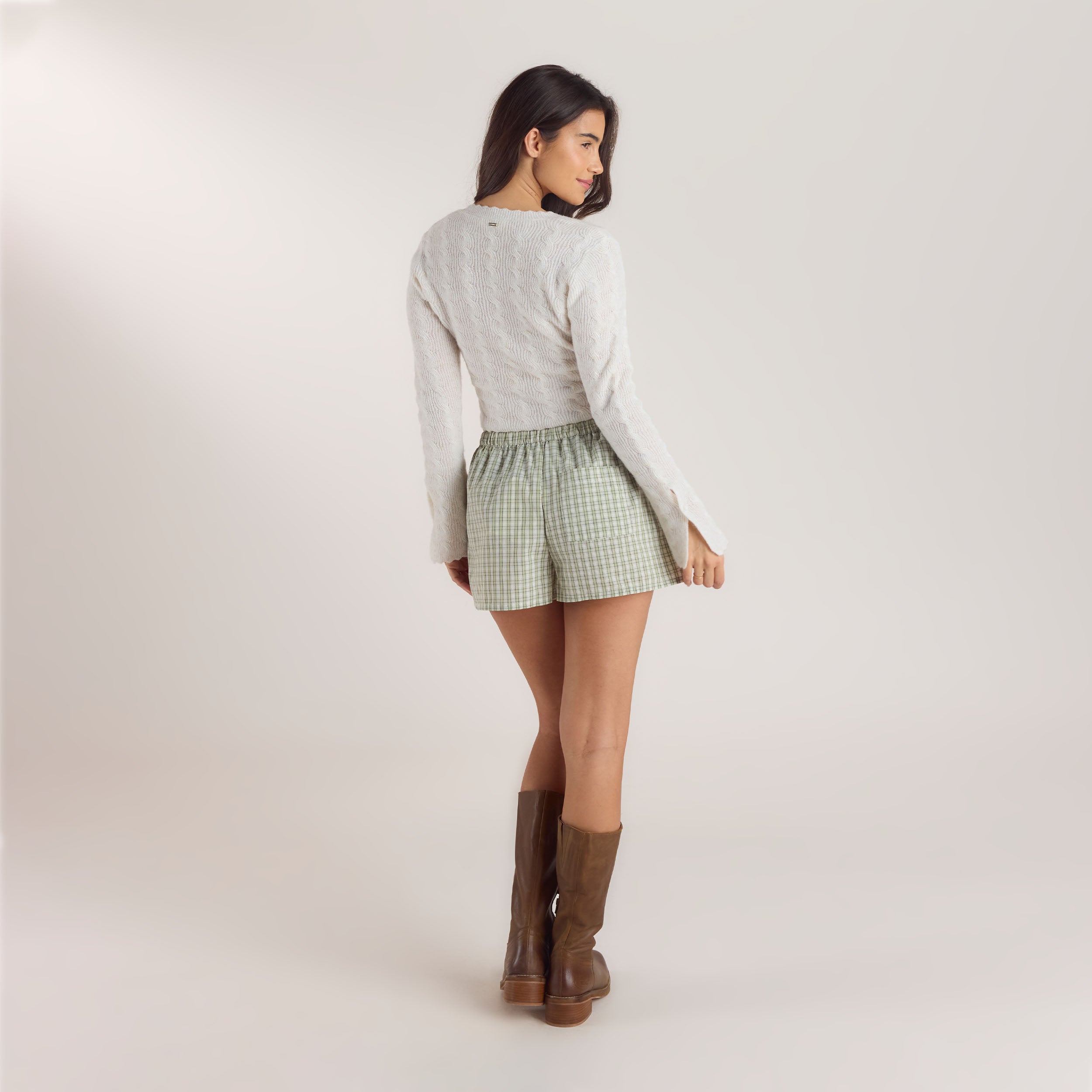 Check Katoenen Shorts - Groen alternate