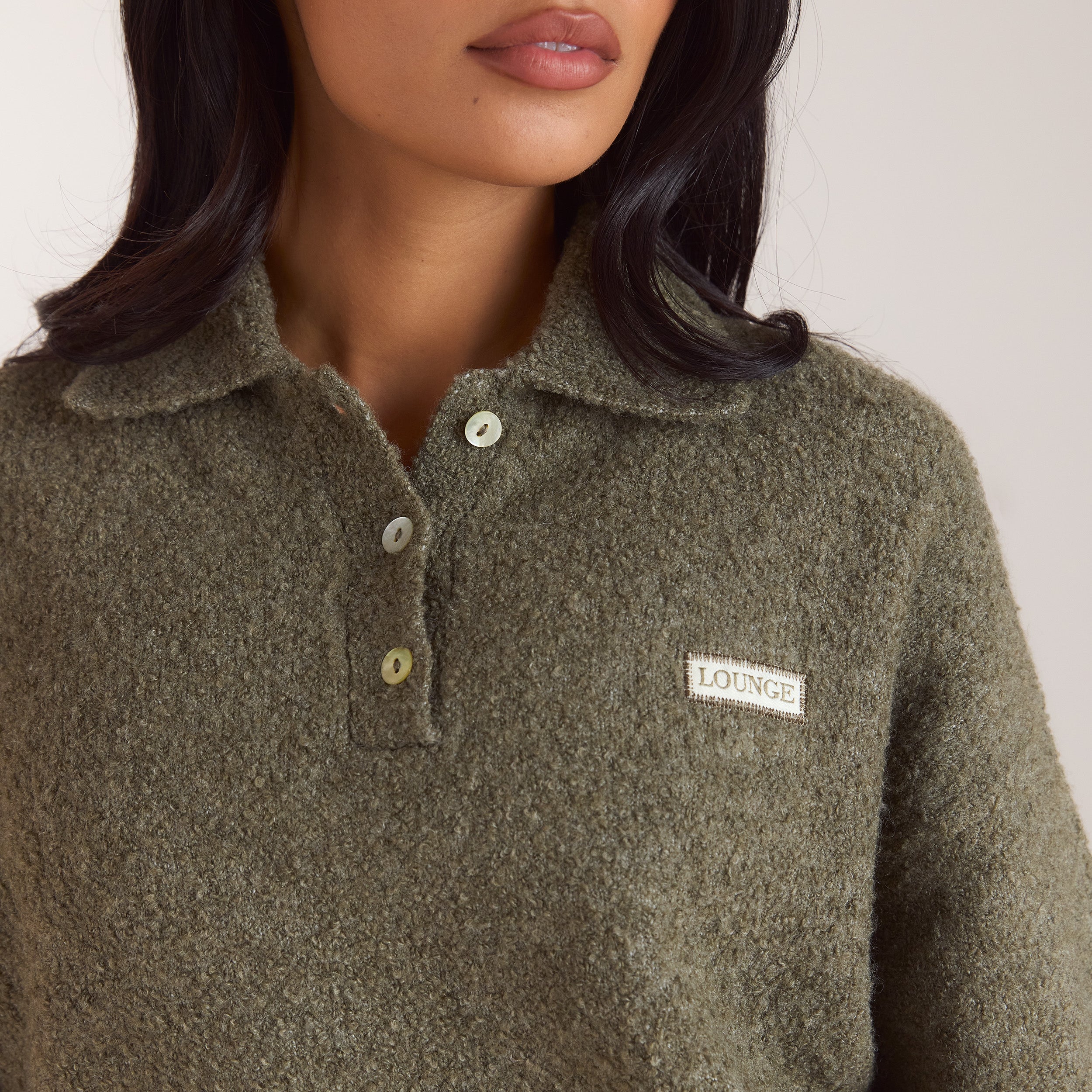 Bouclé-gebreide polo jumper | Bouclé-gebreide polo jumper - Kaki