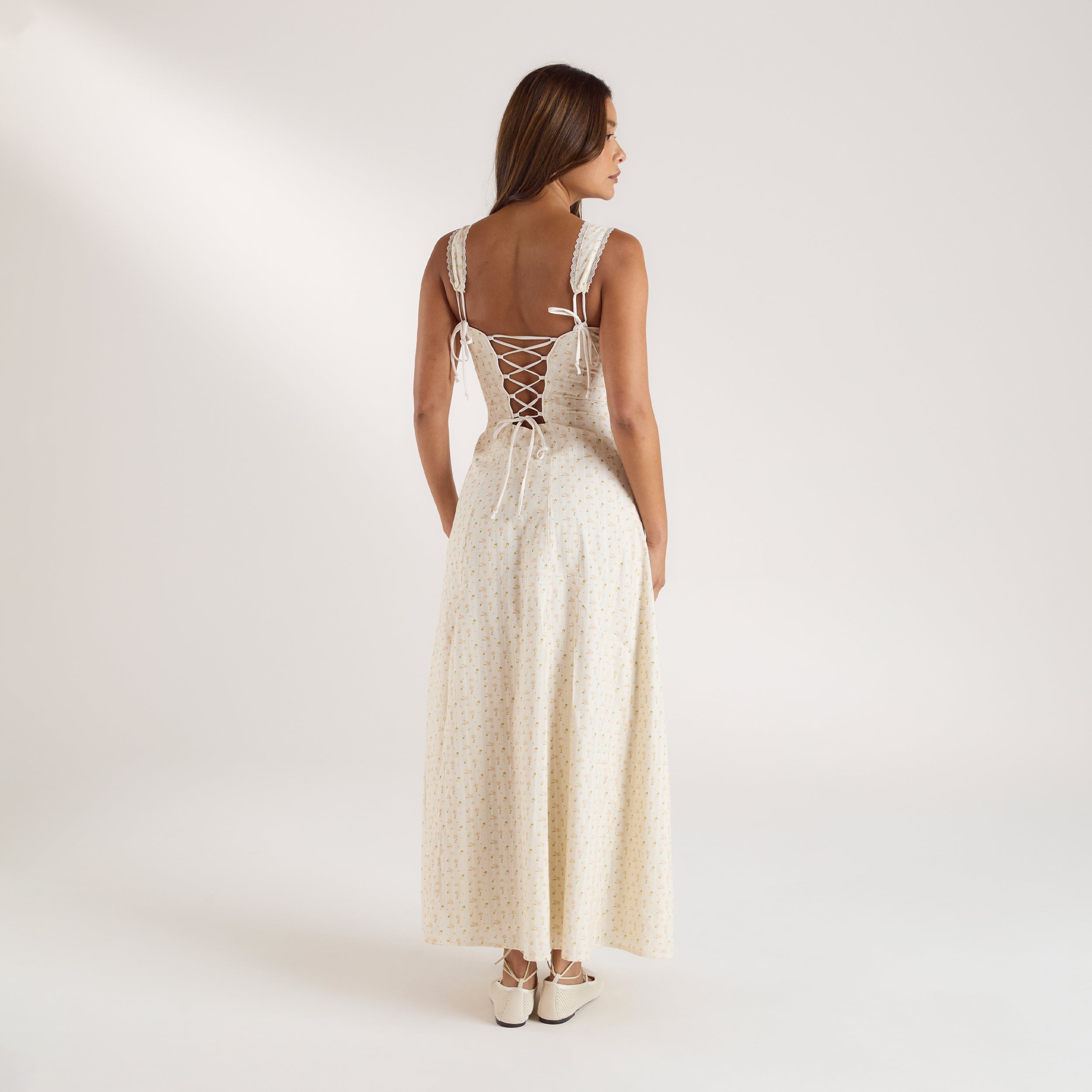 Corset Back Maxijurk | Corset Back Maxijurk - Bloemige Perzikkleur