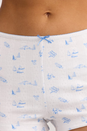 Pointelle Pyjama Shorts - Blauwe Bootprint alternate