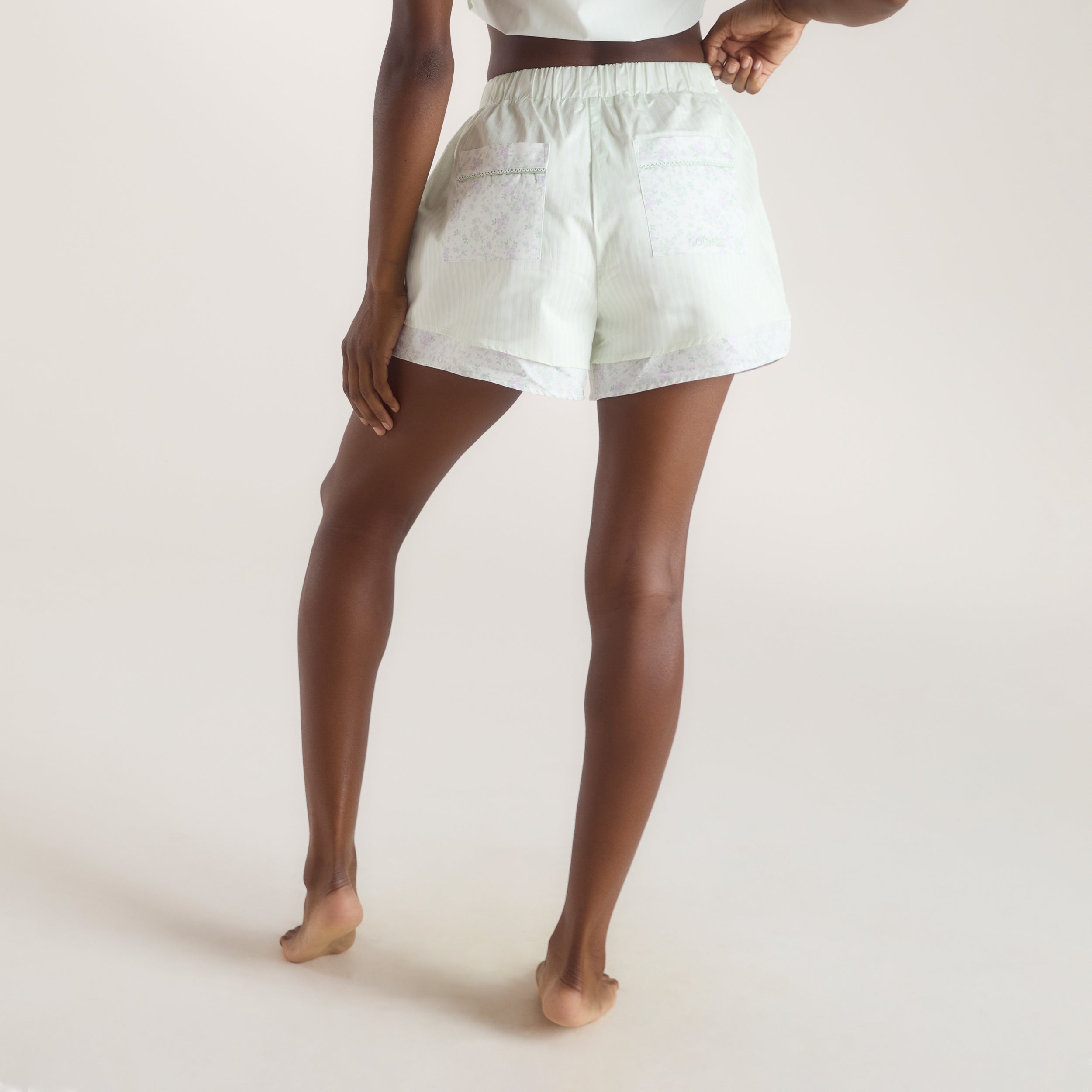 Bloom & Stripe Pyjama Shorts - Saliegroen alternate