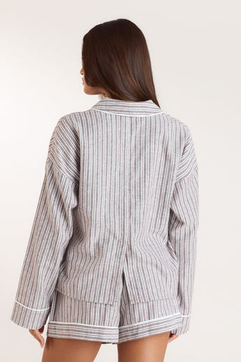 Stripe Pyjama Shirt - Chocolade alternate