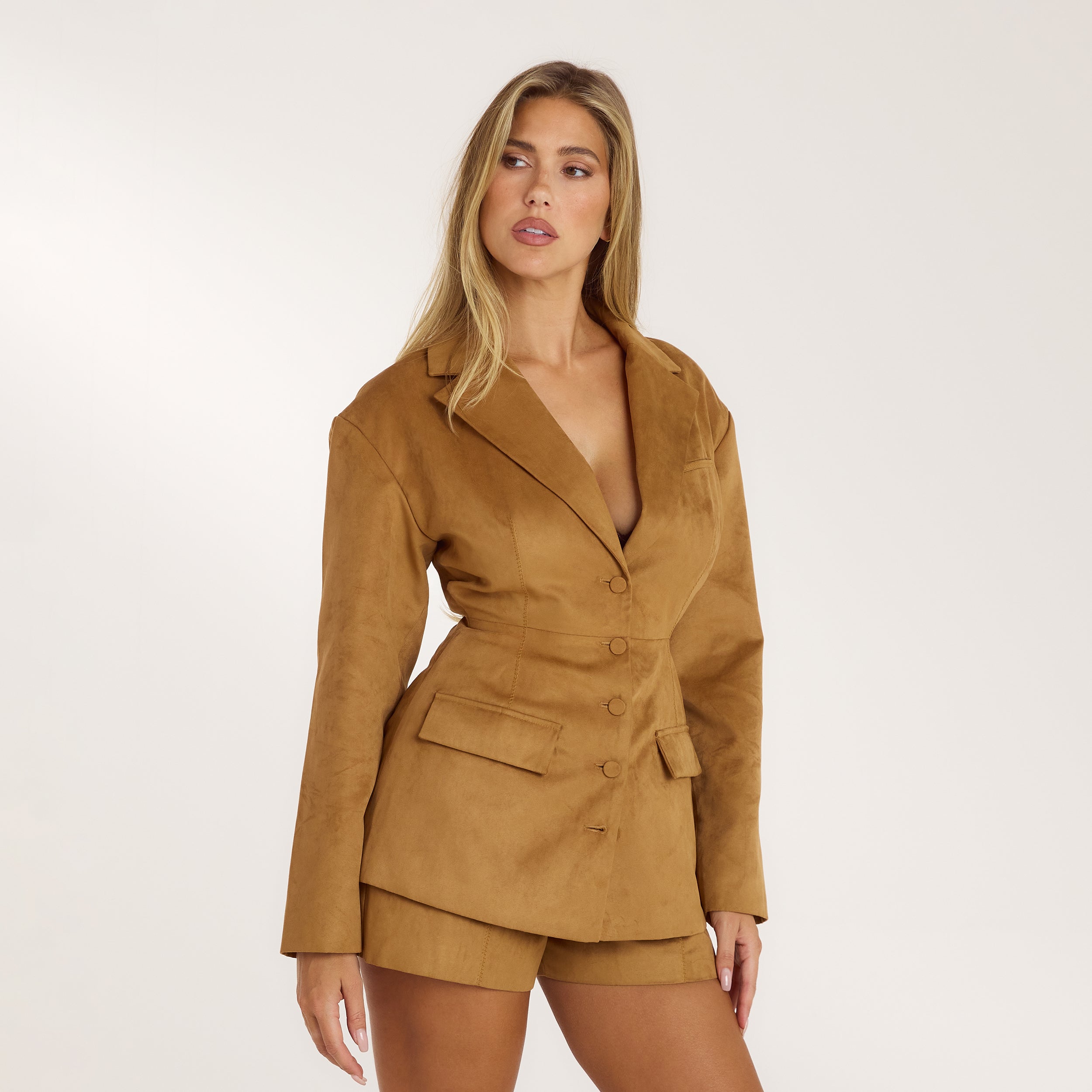 Suedette Blazer - Tan