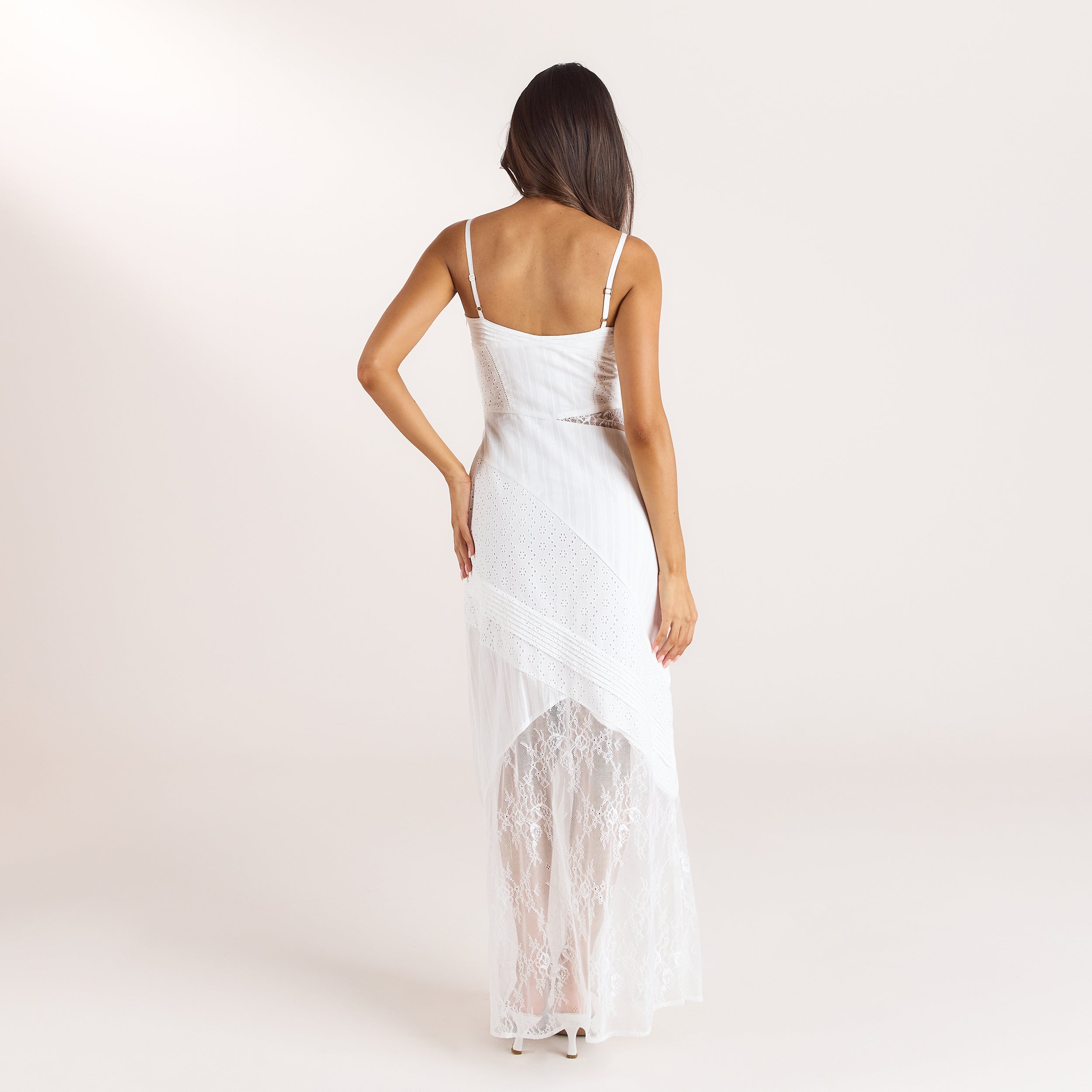 Maxijurk met Broderie en Kant | Maxijurk met Broderie en Kant - Wit