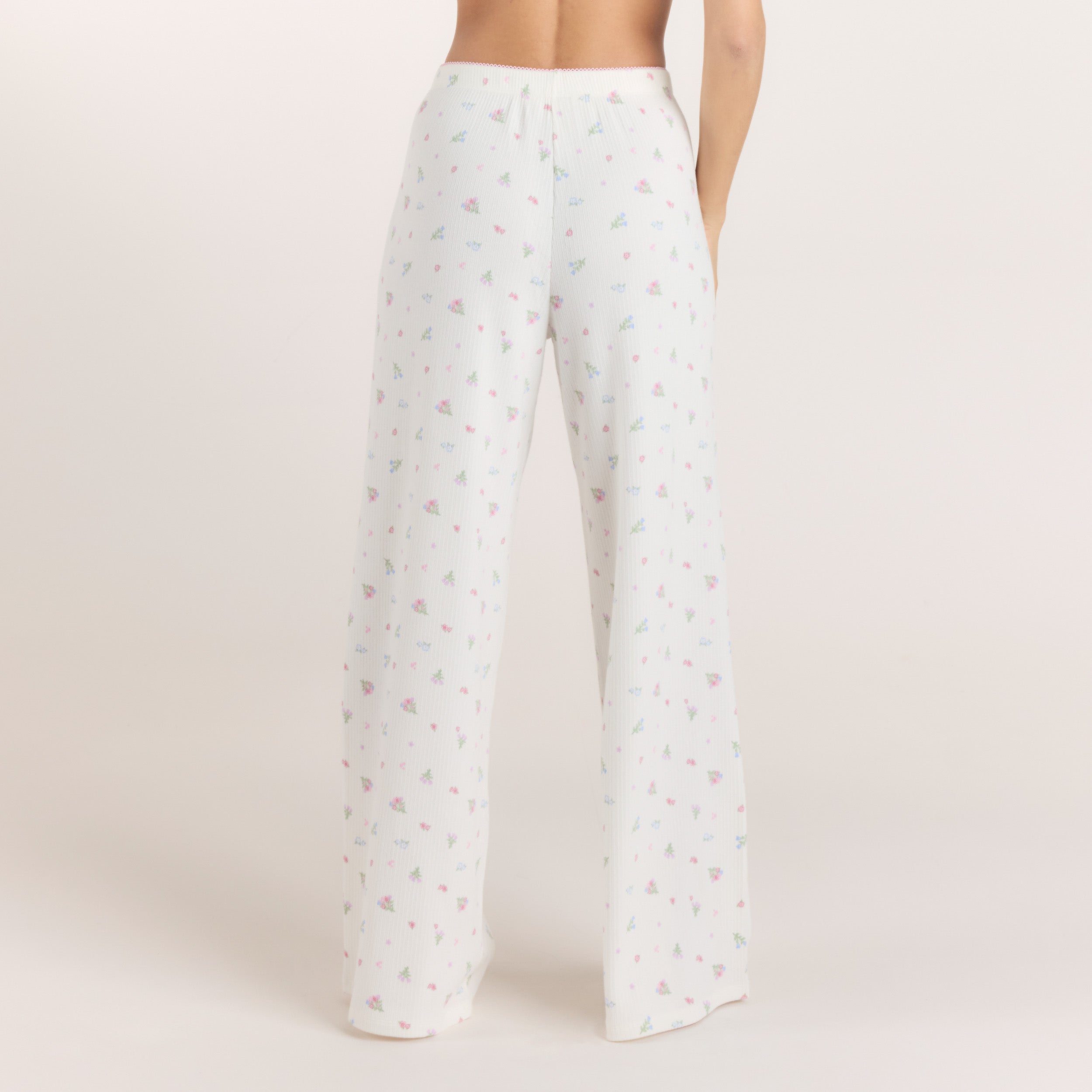 Ribbed Pyjama Broek | Ribbed Pyjama Broek - Witte Bloemenprint