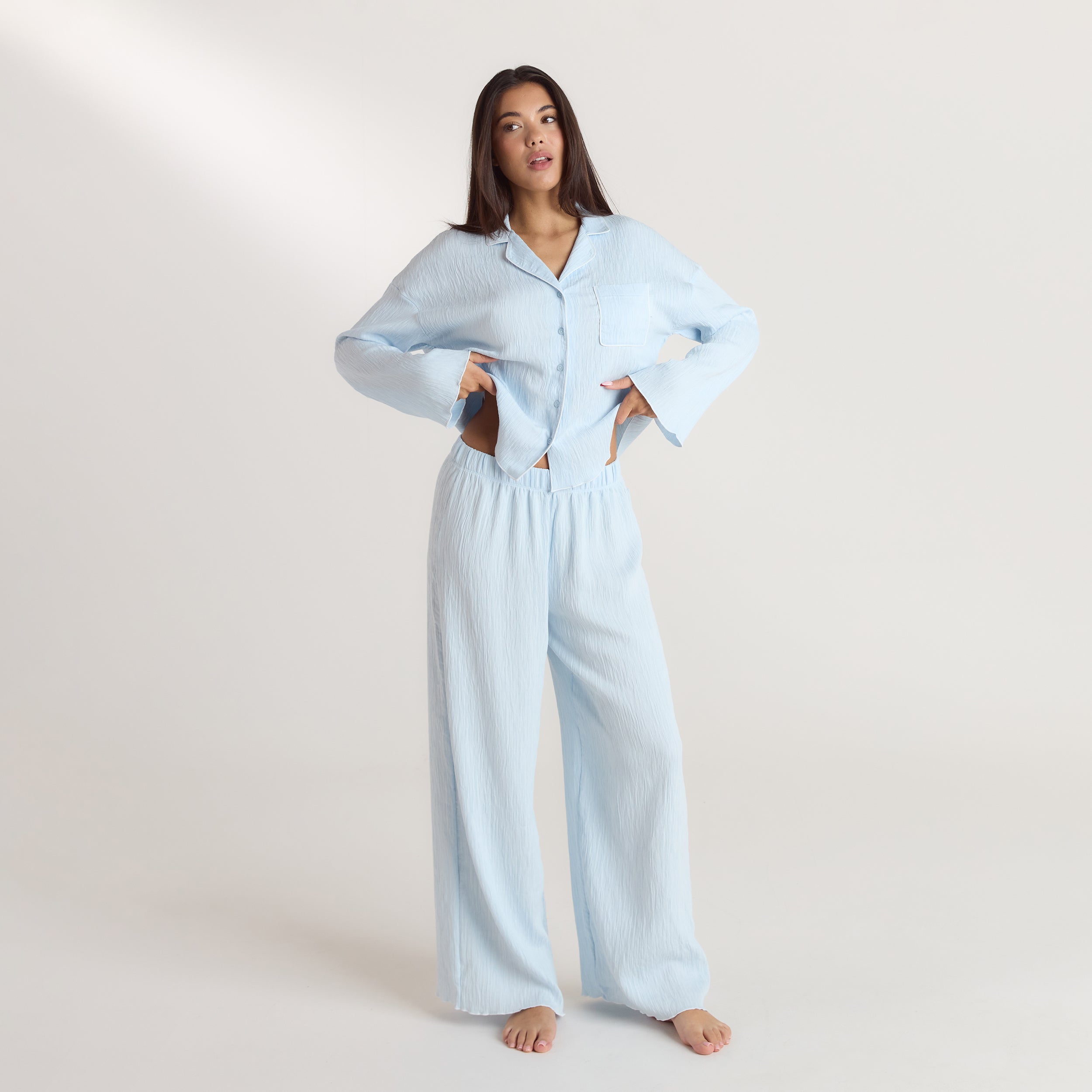 Crinkle Pyjama Shirt | Crinkle Pyjama Shirt - Blauw