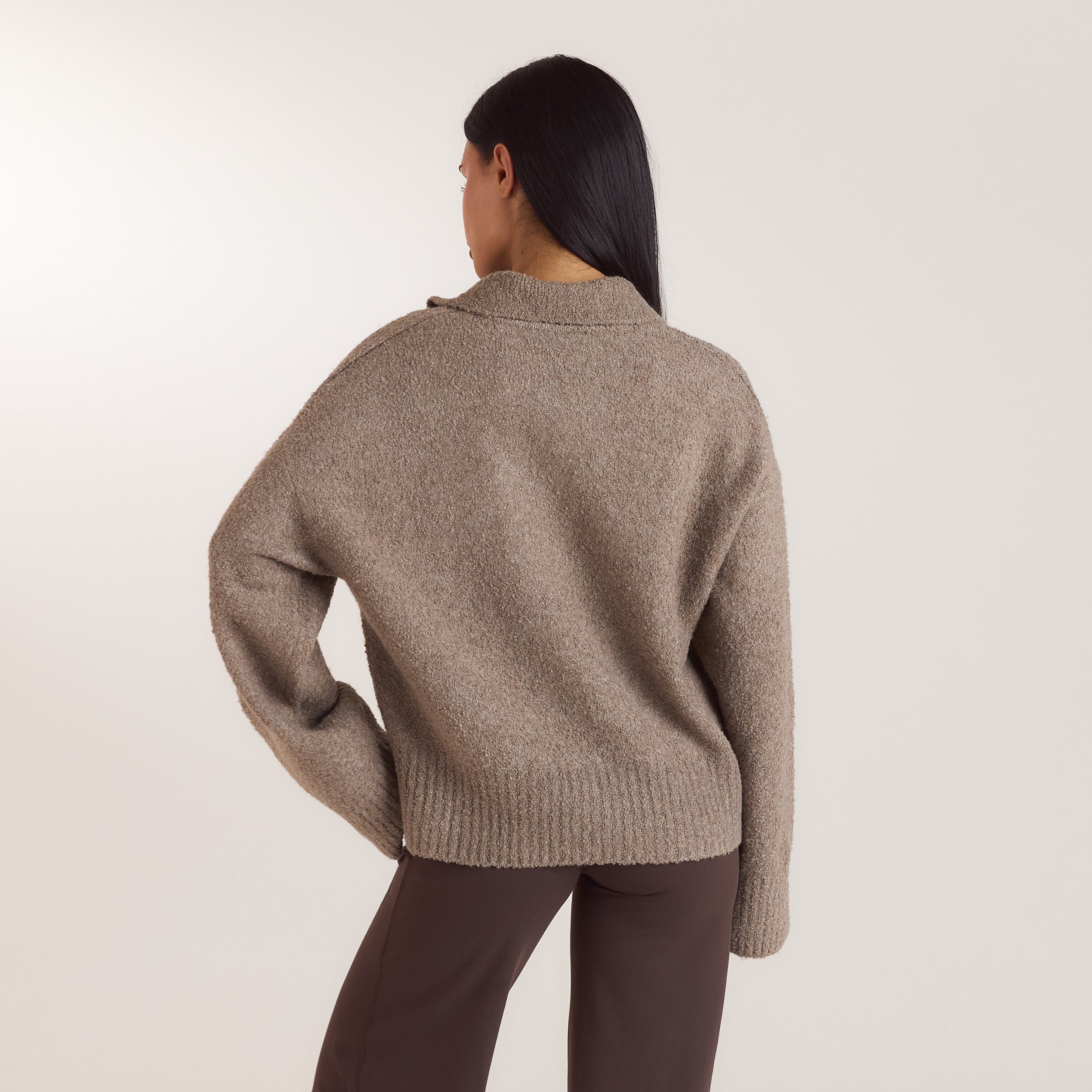 Bouclé-gebreide polo jumper | Bouclé-gebreide polo jumper - Taupe
