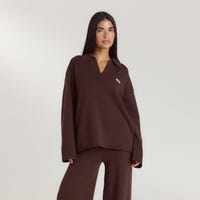 Gebreide trui met Half Placket - Chocolade