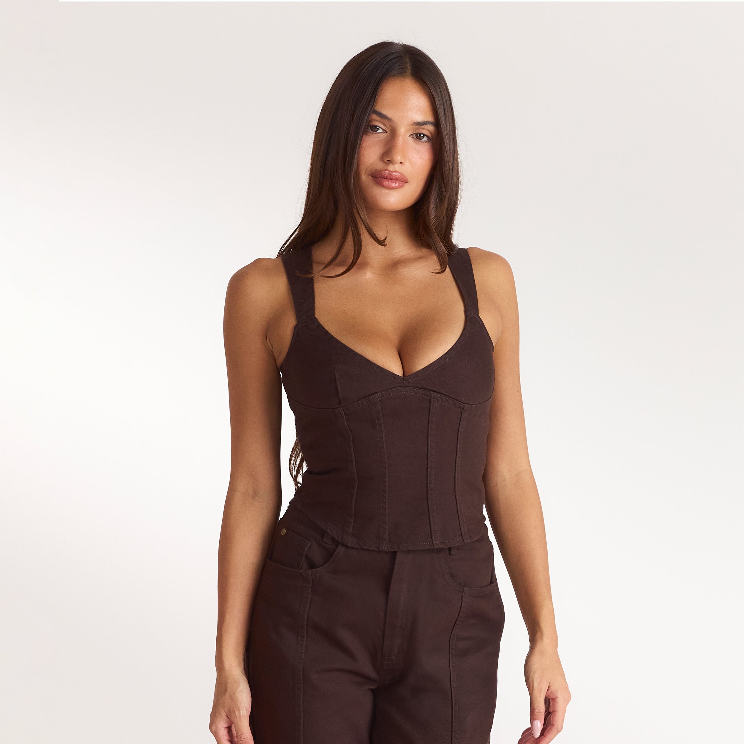 Denim corsettop | Denim corsettop - Chocolade