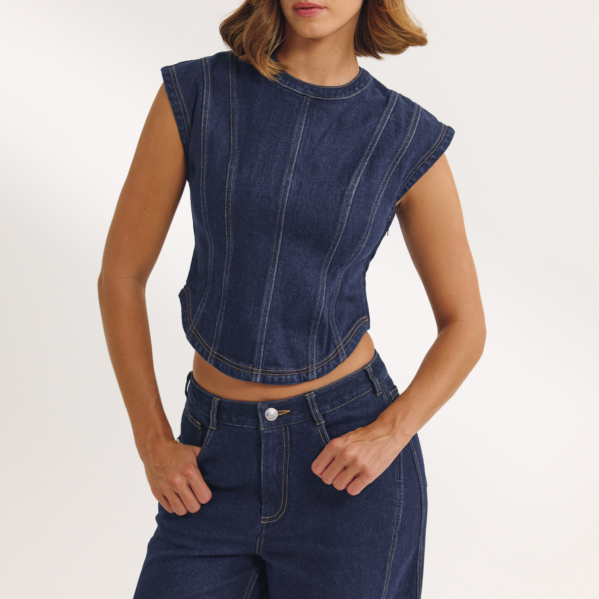 Getailleerde Denim Top | Getailleerde Denim Top - Indigo