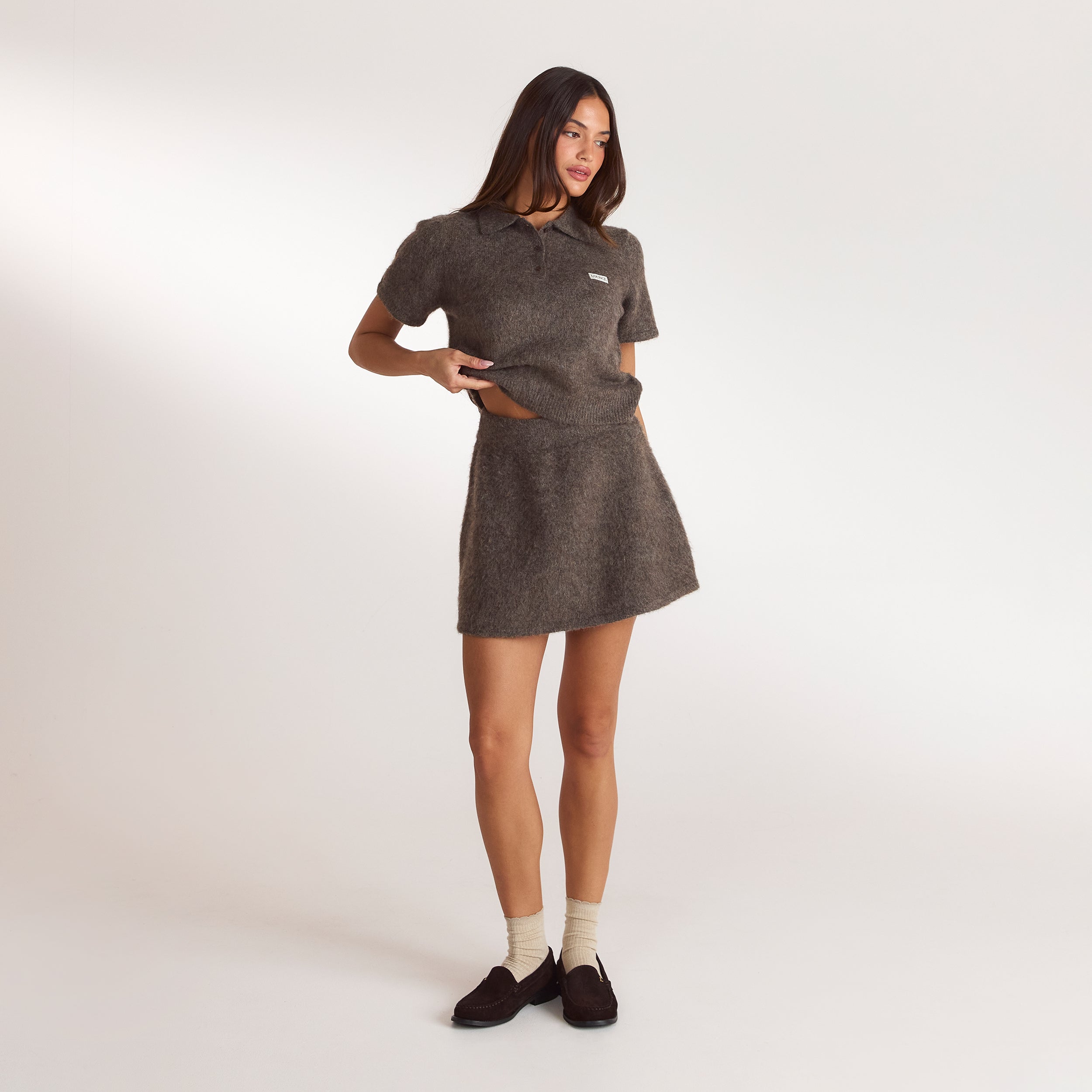 Gebreide poloshirt | Gebreide poloshirt - Asbruin