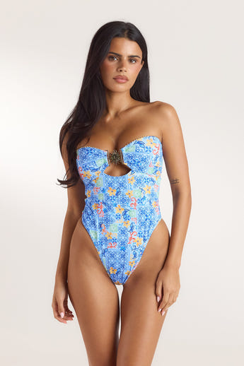 Mosaic Bandeau Badpak - Blauw Print