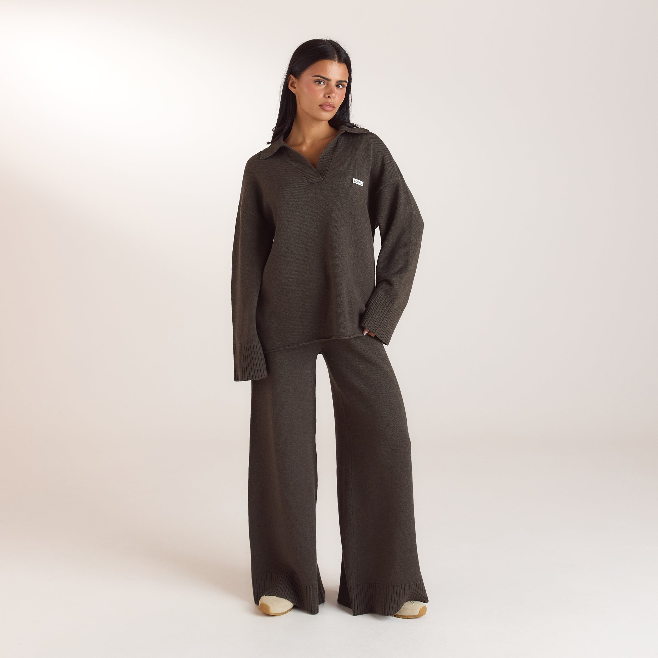 Gebreide broek met geribde zoom | Gebreide broek met geribde zoom - Mos