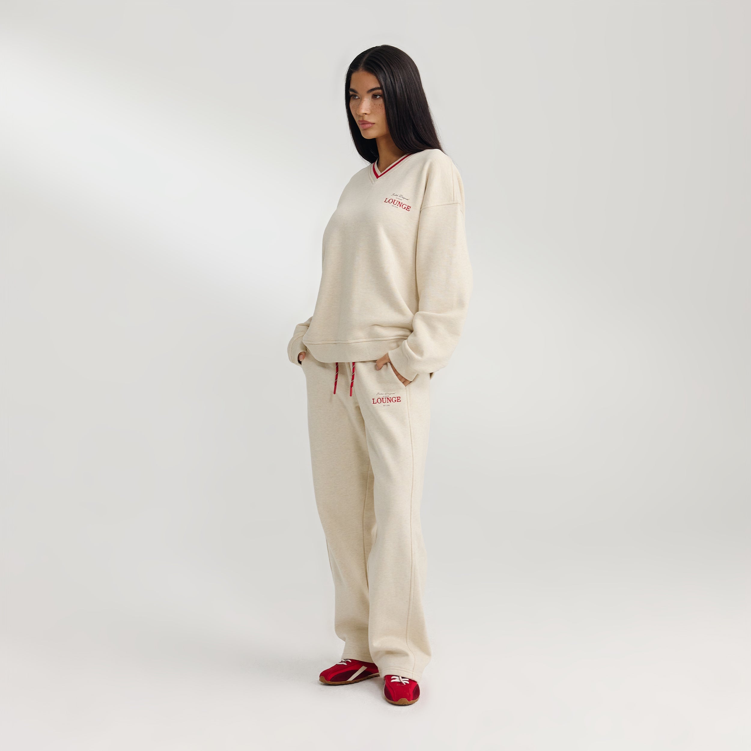 Trui met V-hals | Trui met V-hals - Havermout Marl