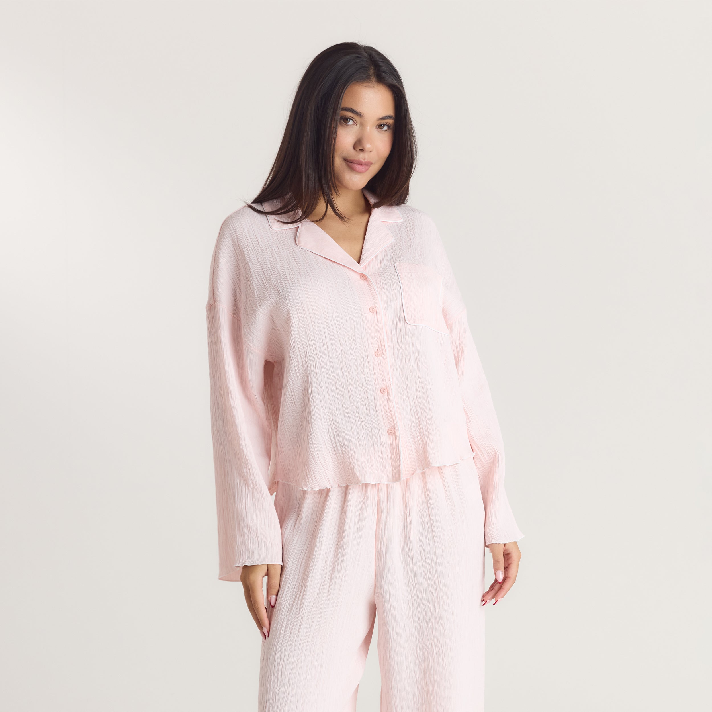Crinkle Pyjama Shirt | Crinkle Pyjama Shirt - Roze