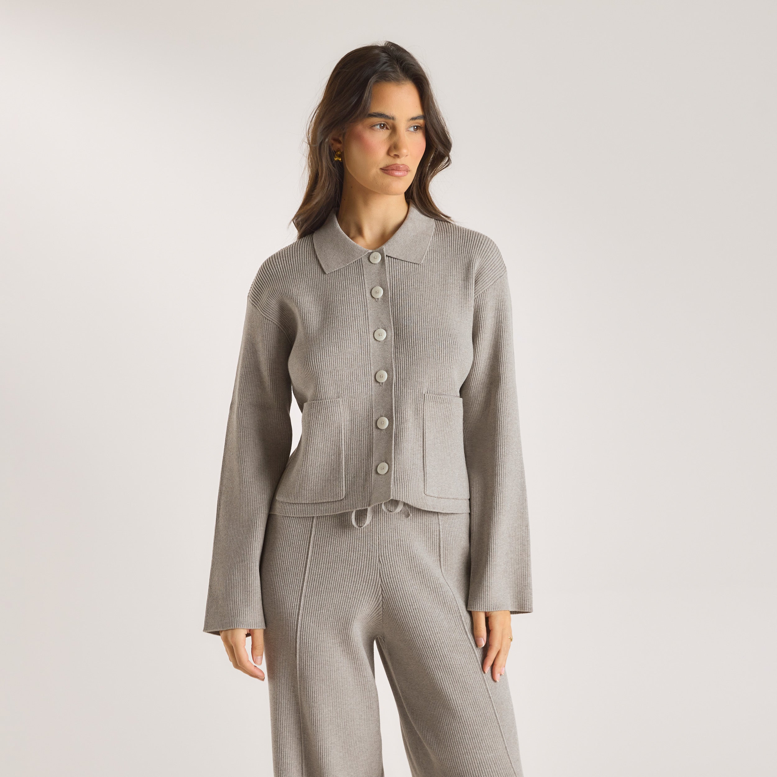 Gebreid Oversized Shirt | Gebreid Oversized Shirt - Warm Grijs