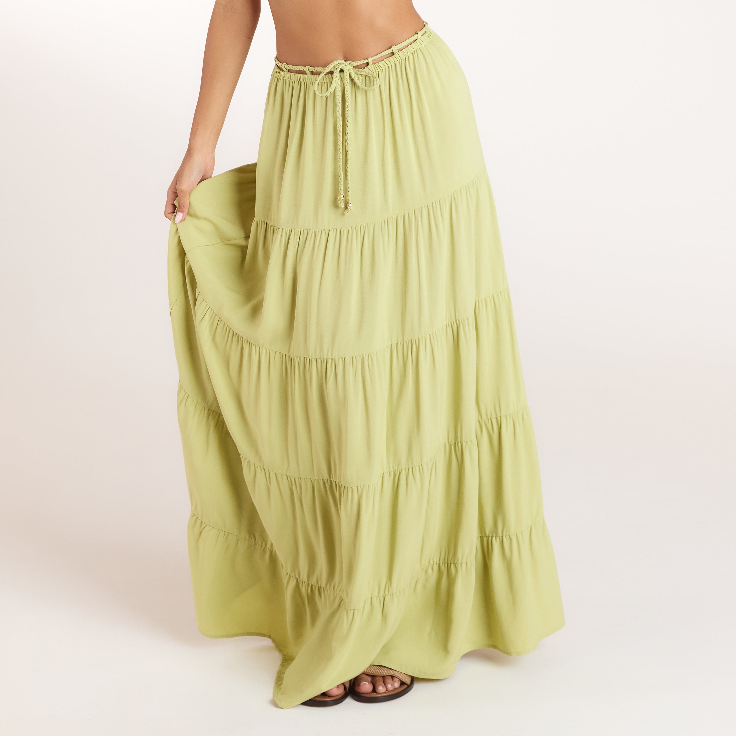 Bralette en Maxi-rok Co-ord | Bralette Co-ord (set) - Gewassen Limoengroen