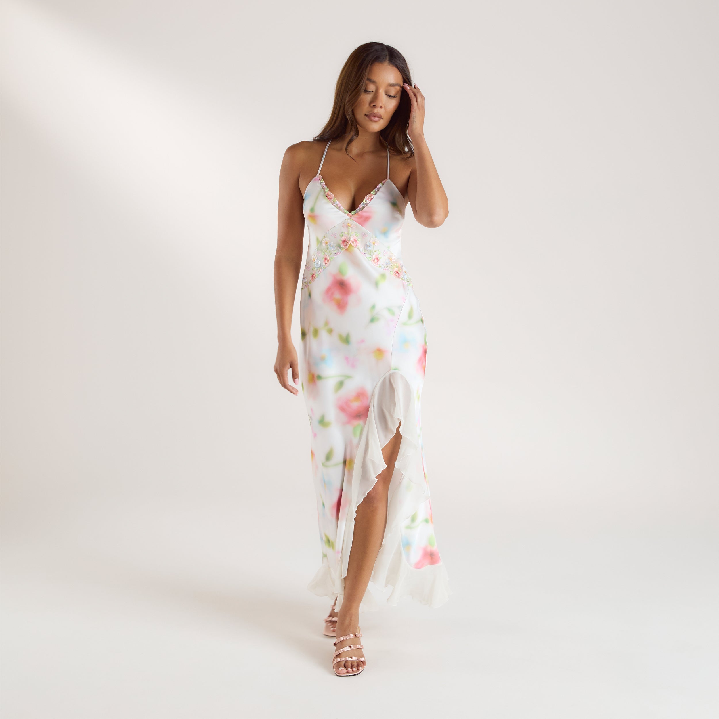Aurora Satin Maxi Jurk | Aurora Satin Maxi Jurk - Bloemenprint