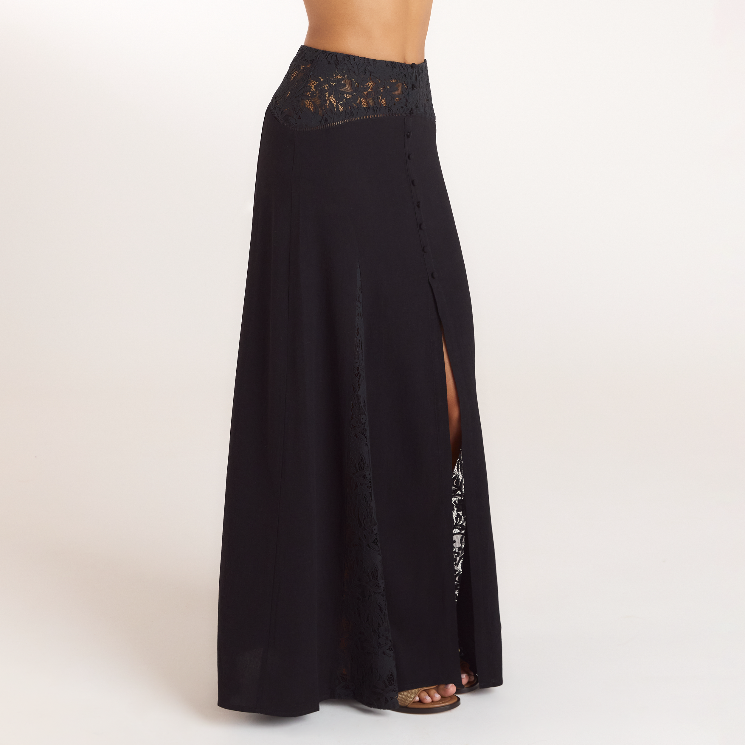 Maxi-rok met kant | Maxi-rok met kant - Zwart